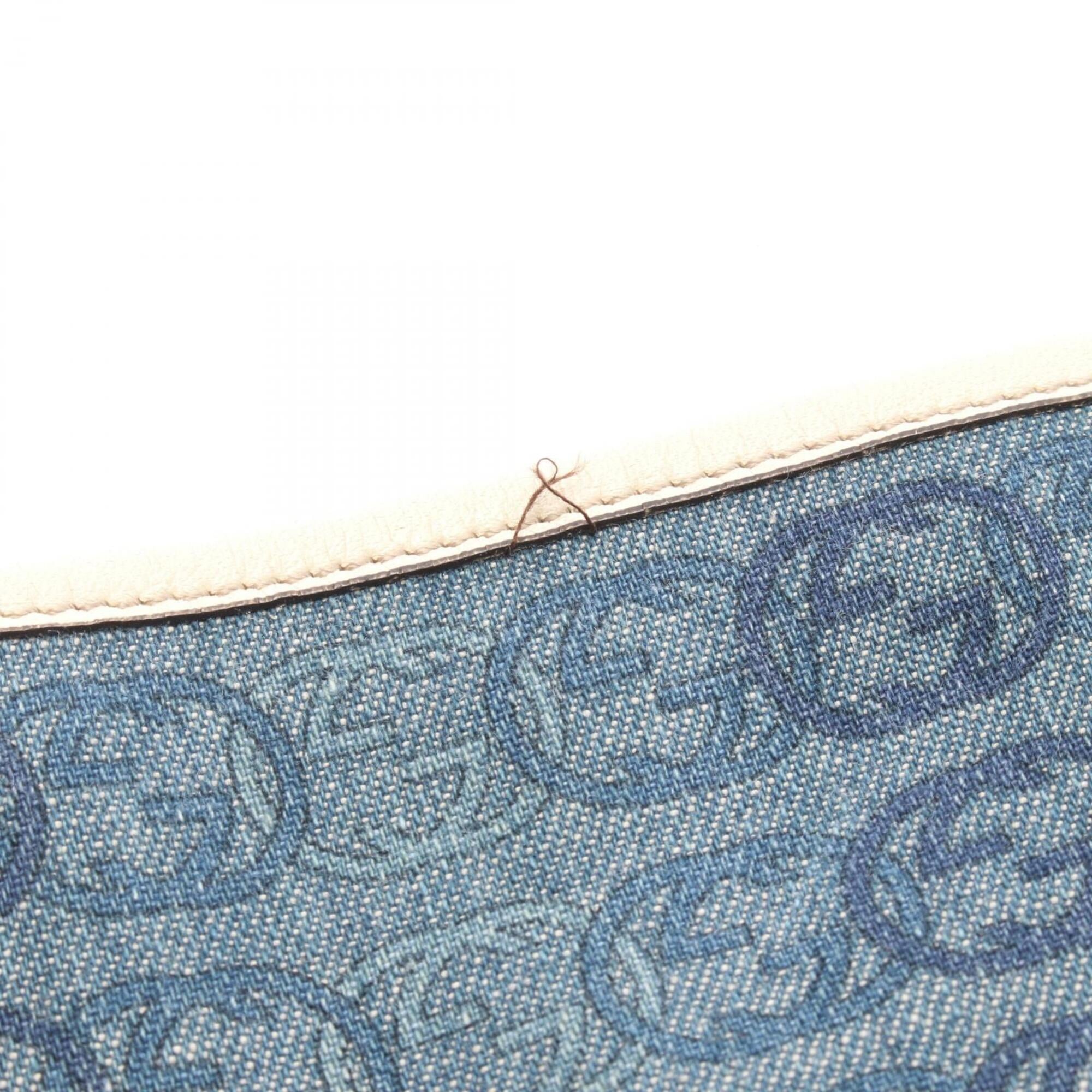 Gucci Navy White Denim Leather Handbag Tote Bag (Pre-Owned)