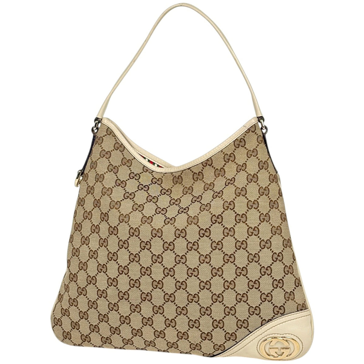 Gucci Beige White Gg Canvas Shoulder Bag (Pre-Owned)