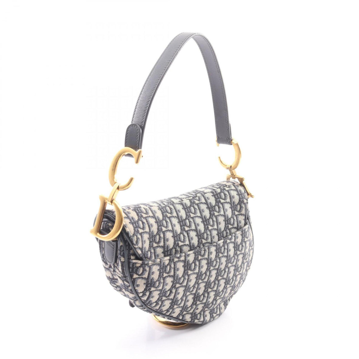 Christian Dior Beige Navy Canvas Leather Handbag Saddle Bag (Pre-Owned)