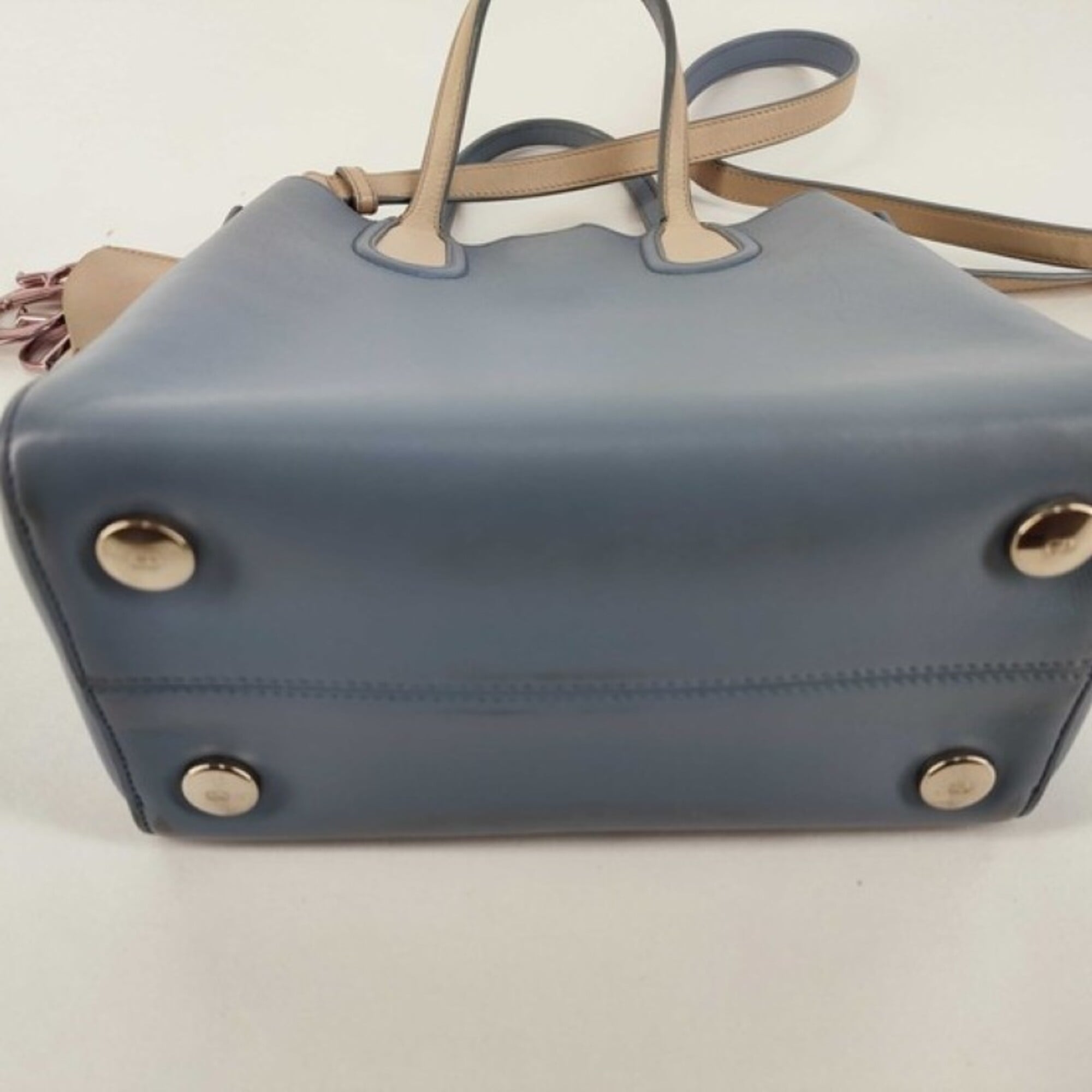 Christian Dior Beige Blue Leather Handbag Shoulder Bag (Pre-Owned)
