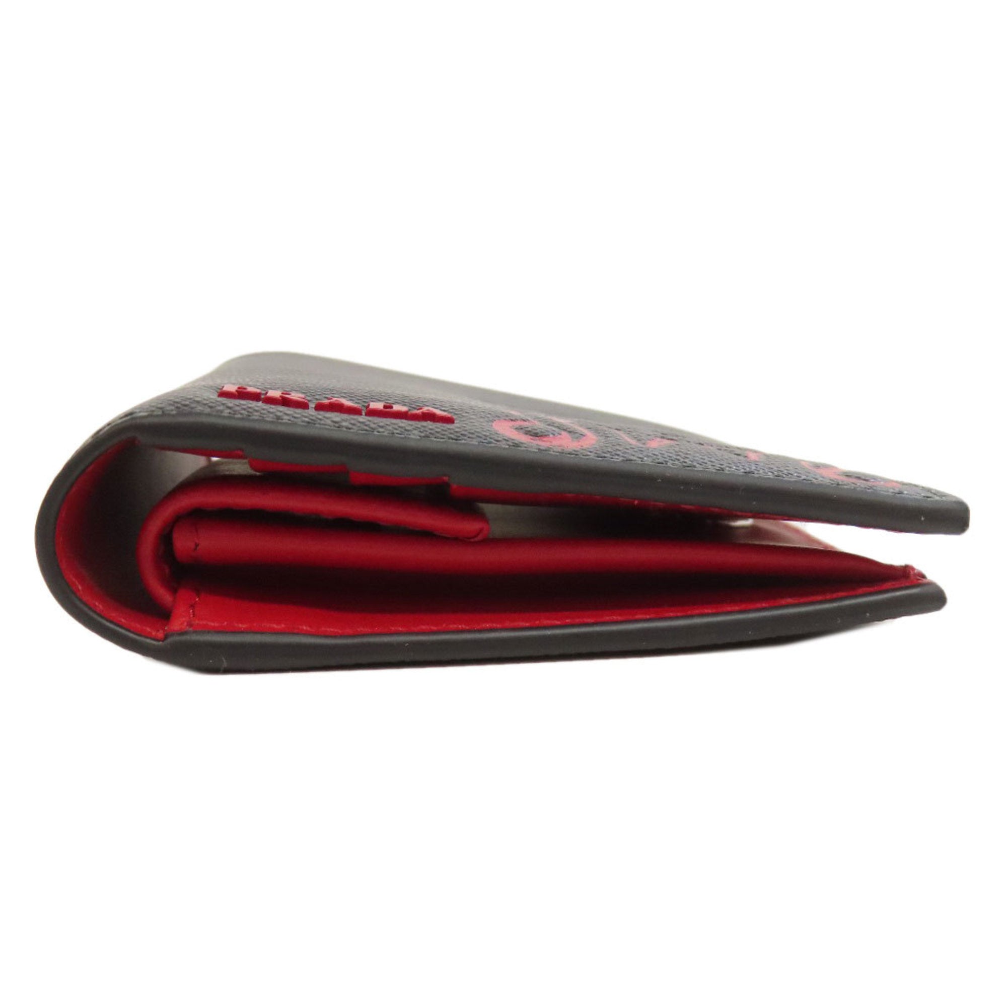 Prada Black Red Color Leather Wallet (Bi-Fold) (Pre-Owned)