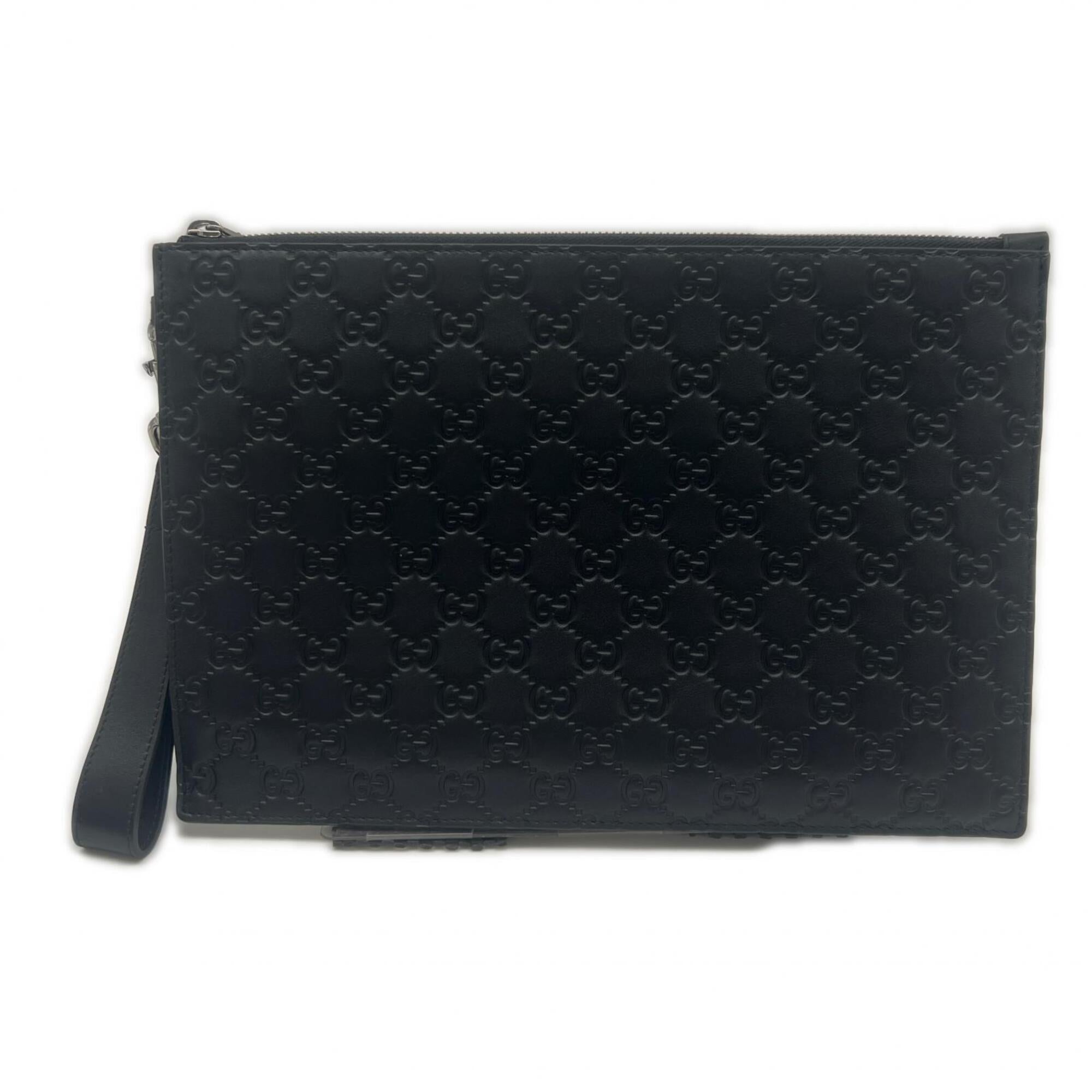 Gucci Guccissima Black Leather Clutch Bag (Pre-Owned)
