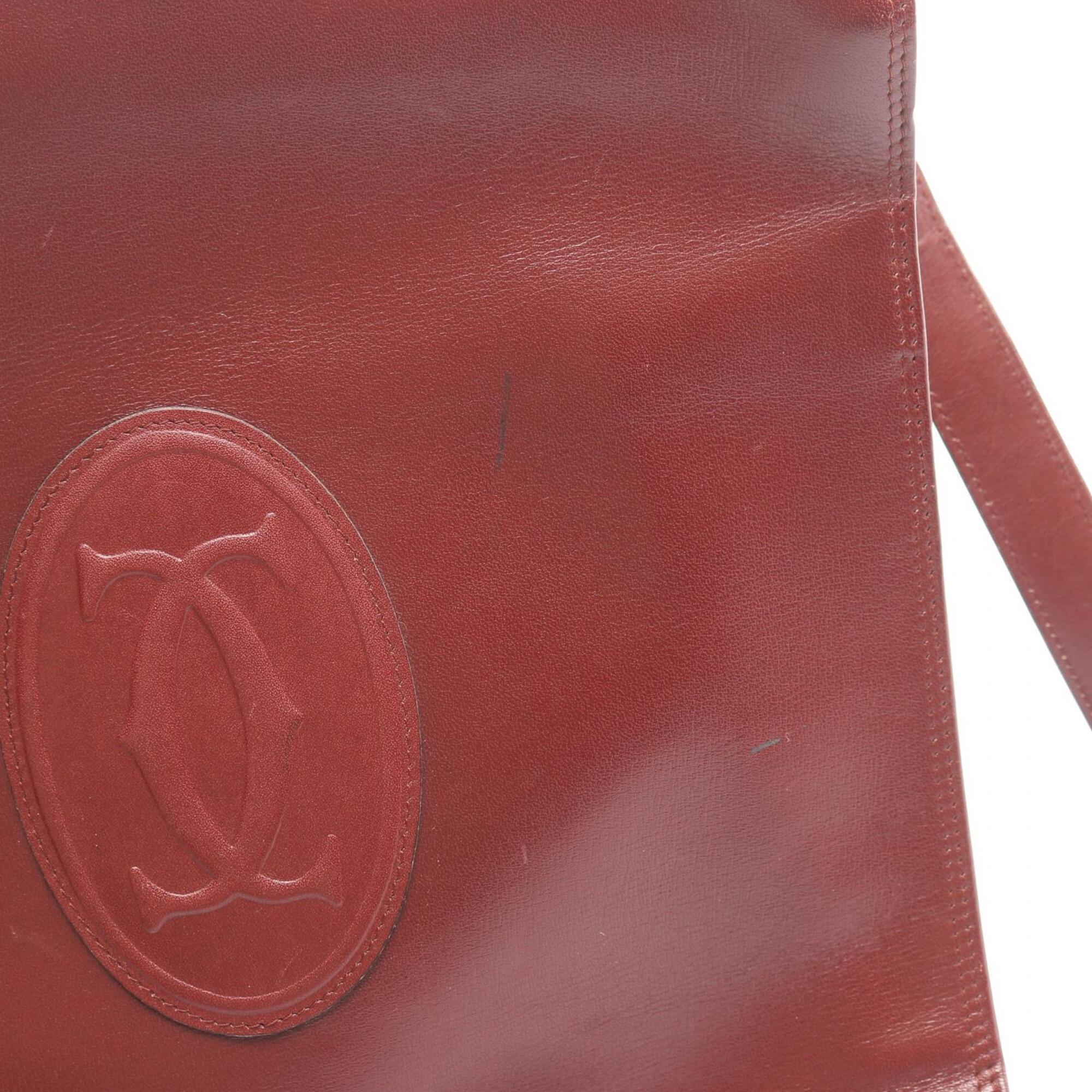 Cartier Bordeaux Leather Handbag Shoulder Bag (Pre-Owned)