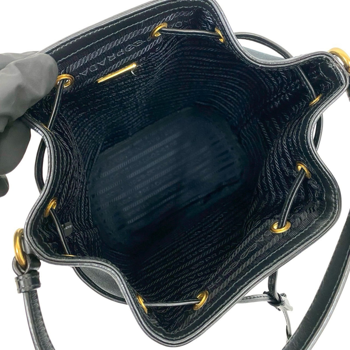 Prada Black Canvas Leather Handbag Shoulder Bag (Pre-Owned)