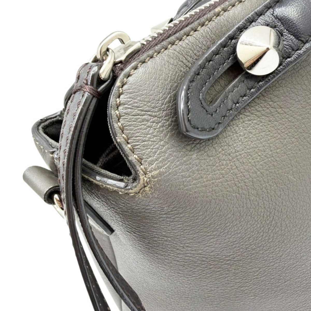 Fendi Black Gray Leather Handbag Shoulder Bag (Pre-Owned)