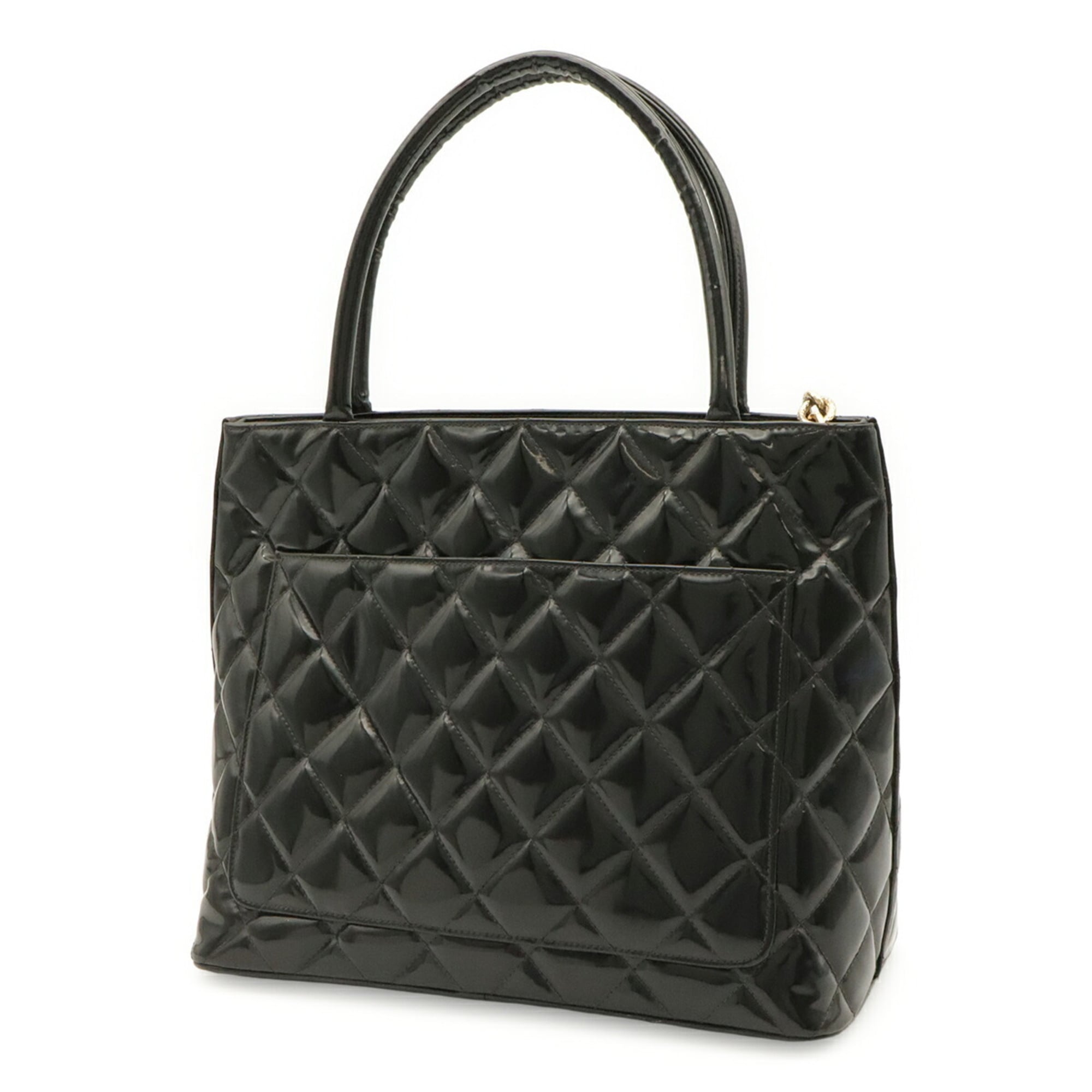 Chanel Matelasse Black Patent Leather Shoulder Bag Tote Bag (Pre-Owned)