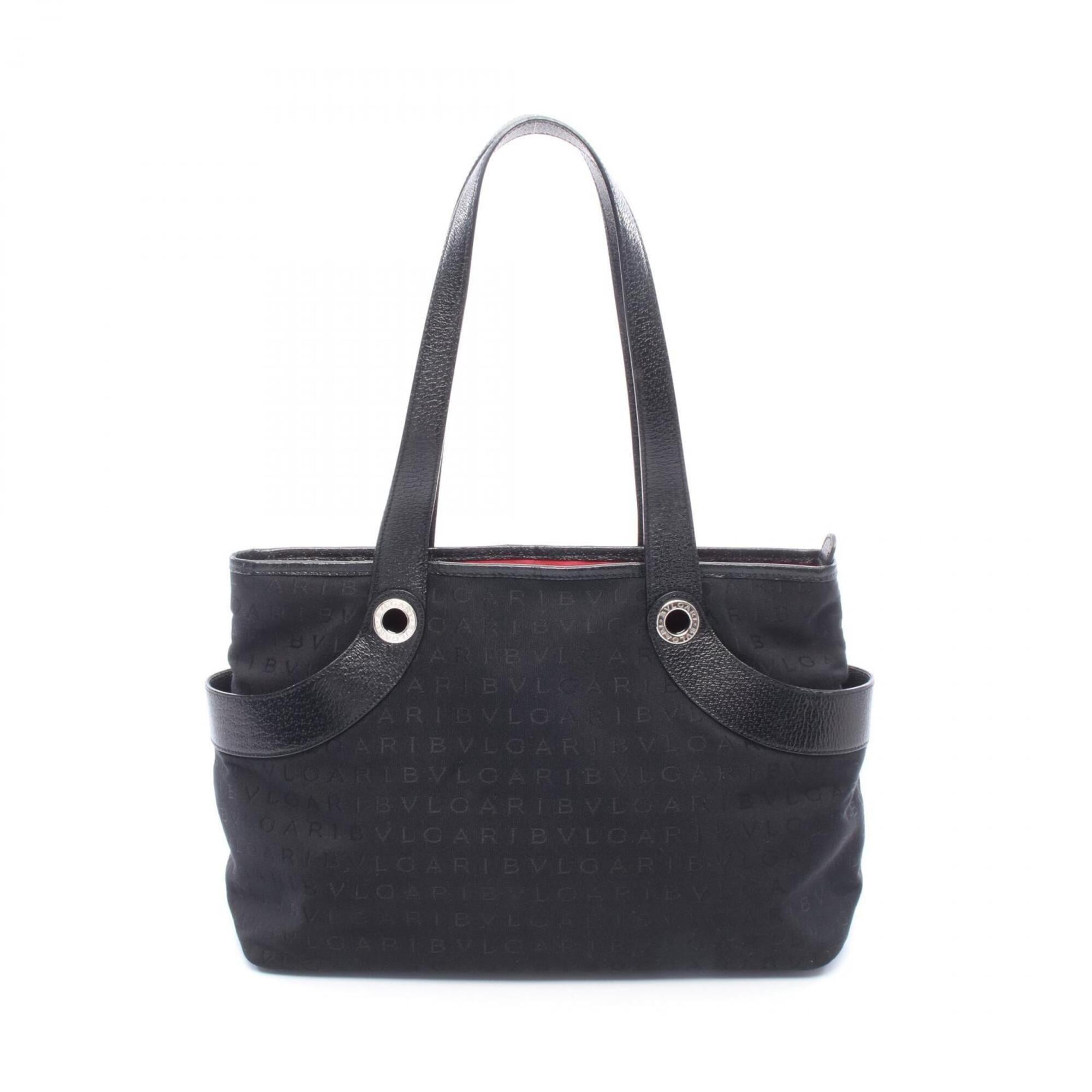Bvlgari Logomania Black Canvas Leather Tote Bag (Pre-Owned)