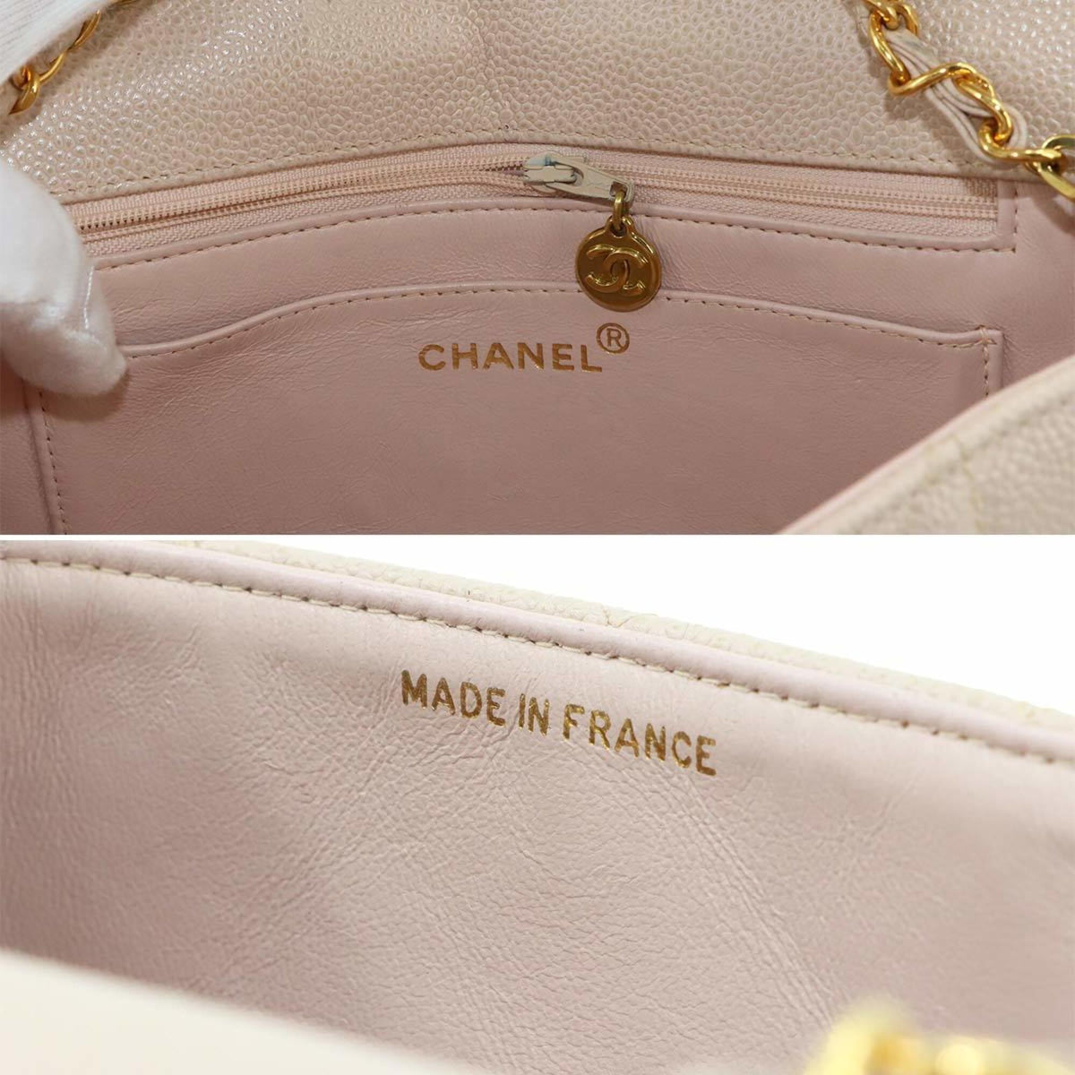 Chanel Pink Beige Grained Calfskin Shoulder Bag (Pre-Owned)