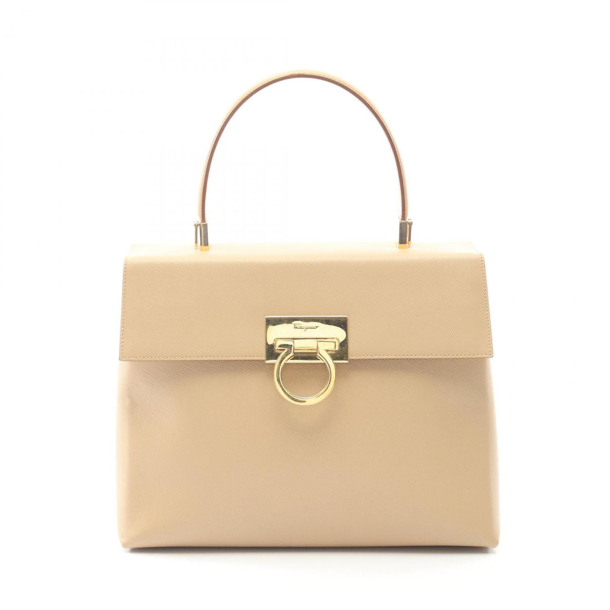 Salvatore Ferragamo Gancini Beige Leather Handbag (Pre-Owned)