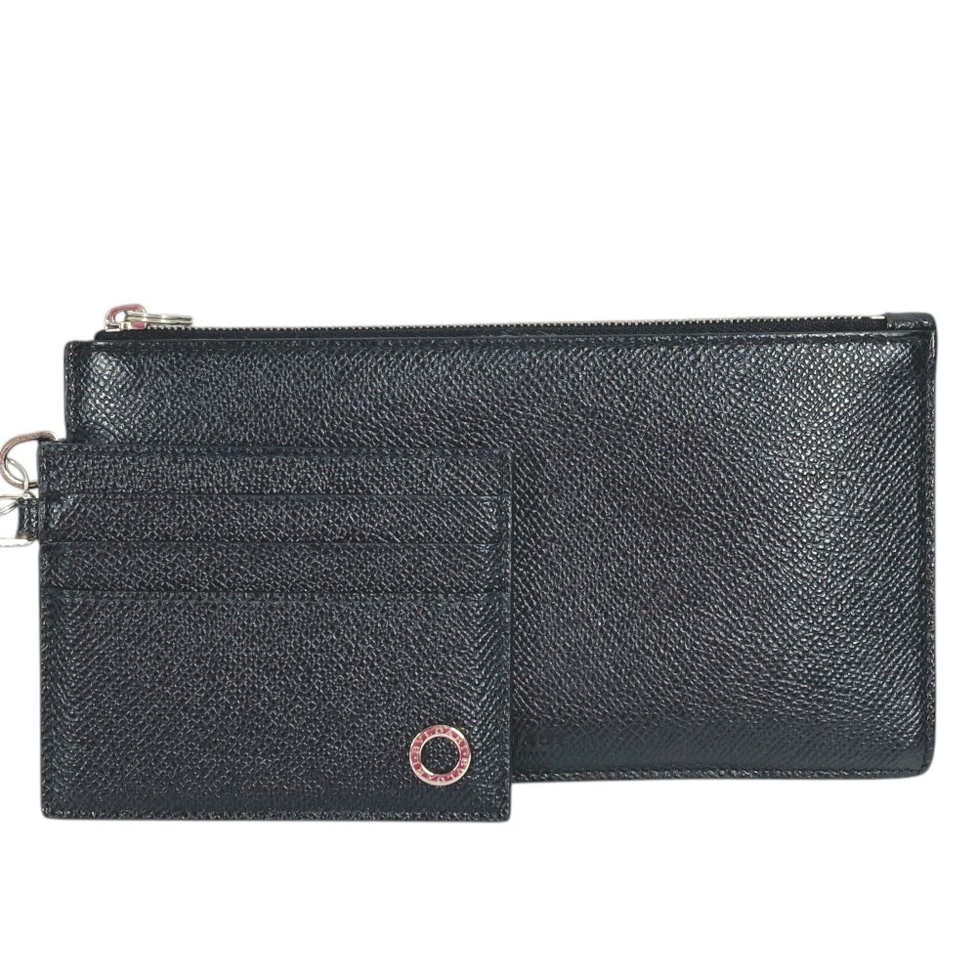 Bvlgari Black Red Color Leather Long Wallet (Bi-Fold) (Pre-Owned)