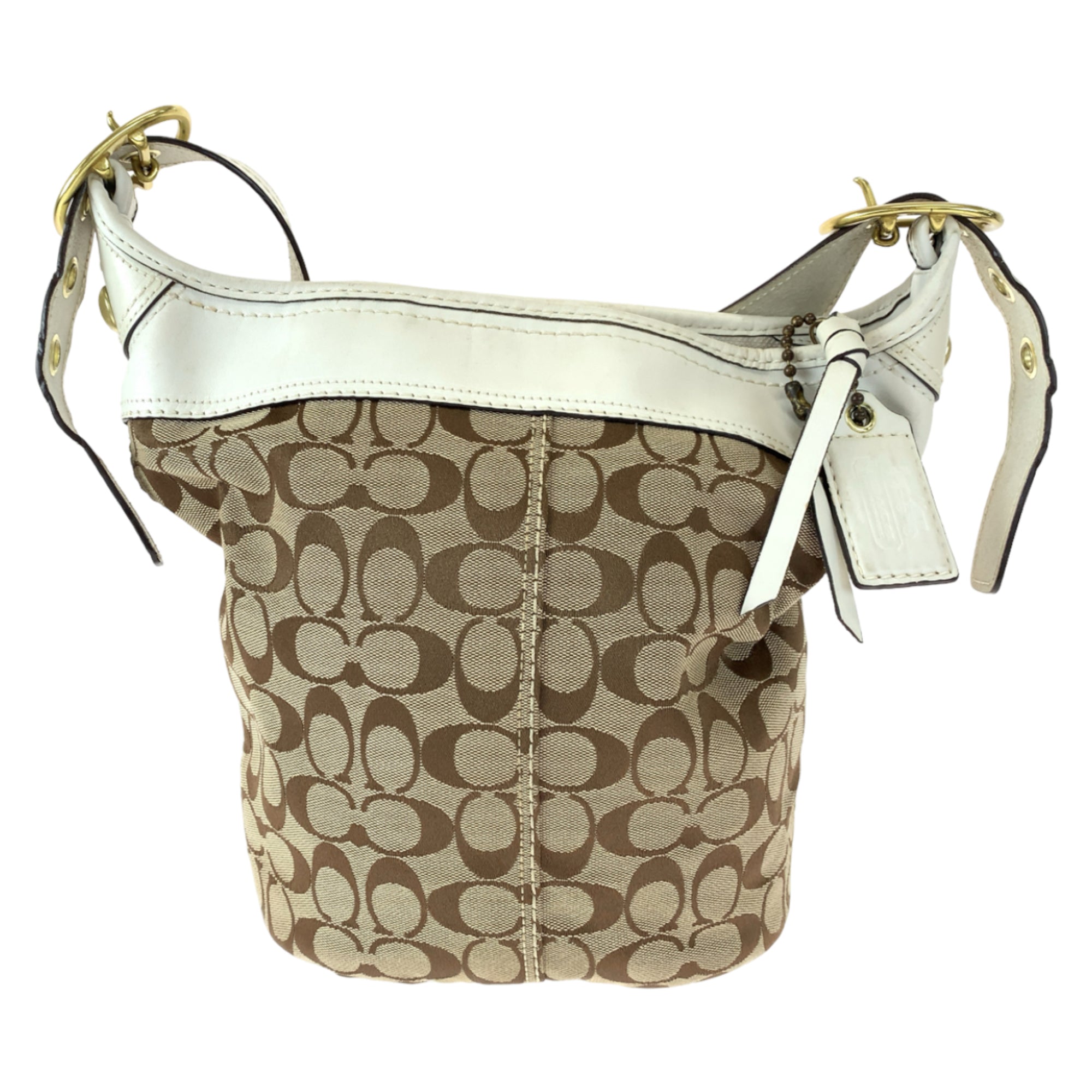 Coach Beige White Canvas Leather Shoulder Bag (Pre-Owned)