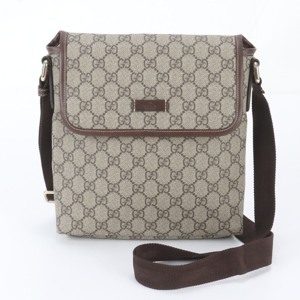 Gucci Brown Leather Coated Canvas Messenger Bag Shoulder Bag Tote Bag (Pre-Owned)