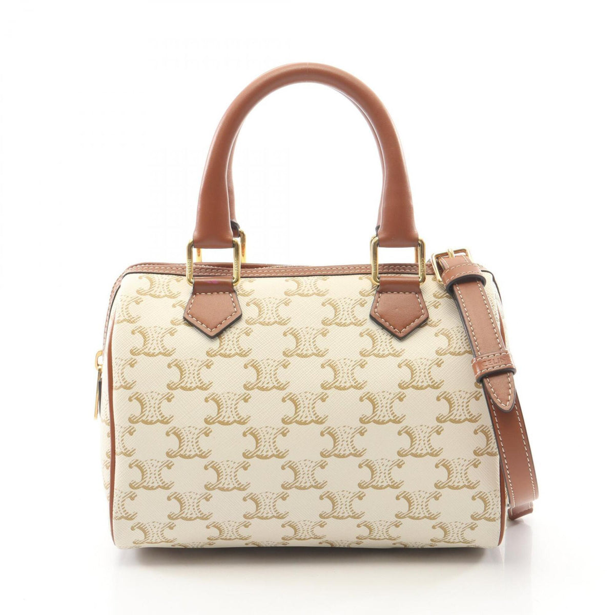 Celine Brown Ivory Coated Canvas Leather Handbag (Pre-Owned)