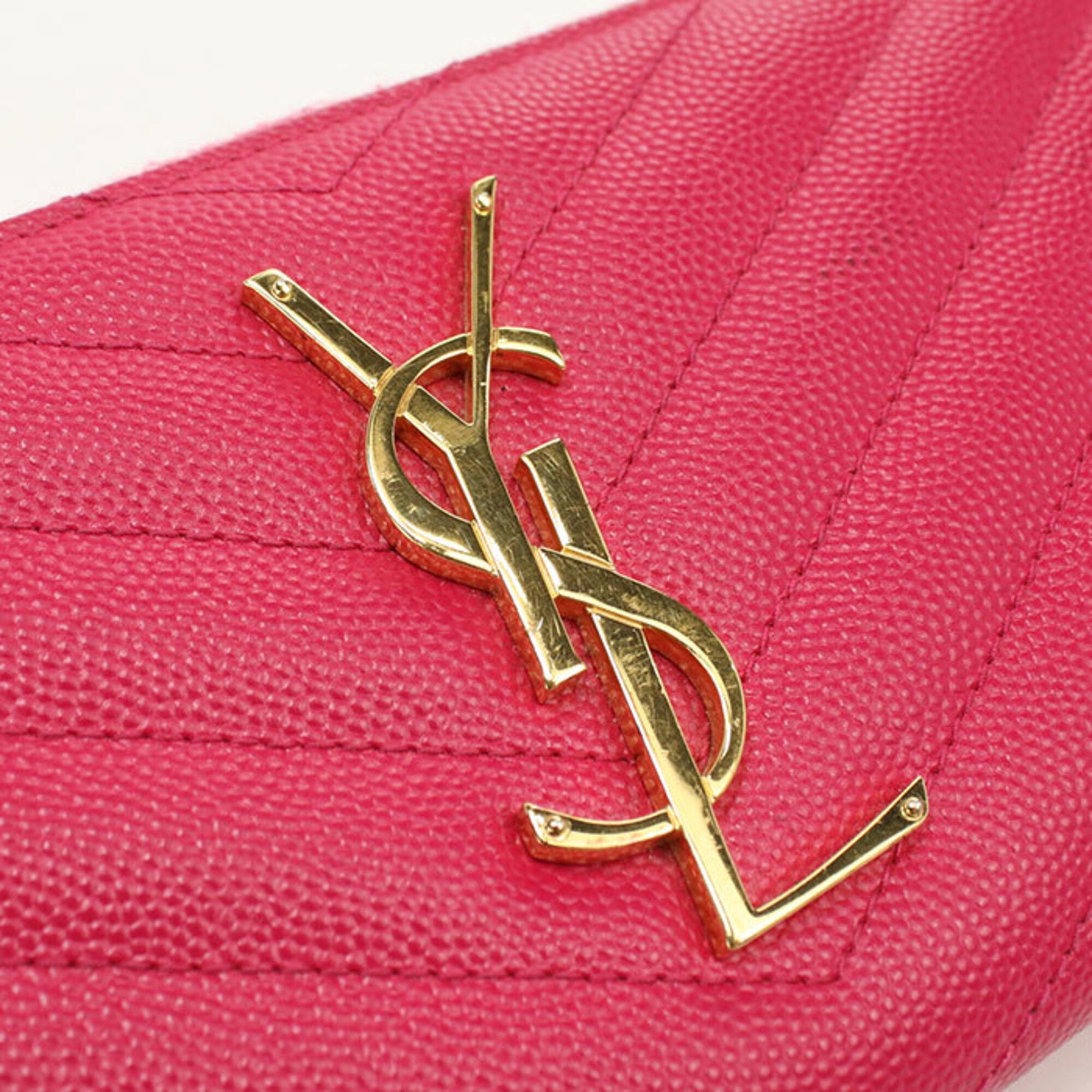 Saint Laurent Pink Leather Long Wallet (Bi-Fold) (Pre-Owned)
