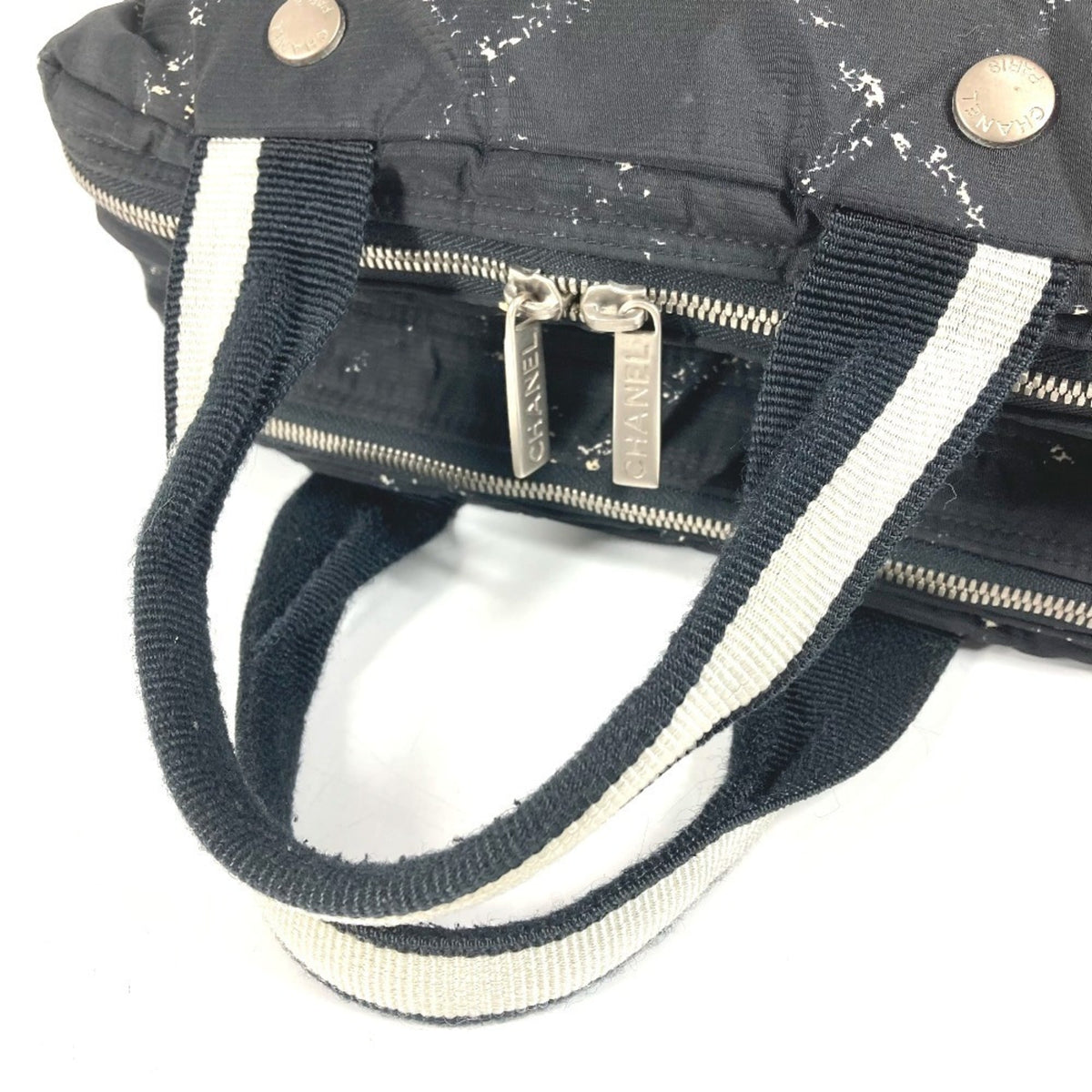 Chanel Travel Line Black White Nylon Handbag Tote Bag (Pre-Owned)