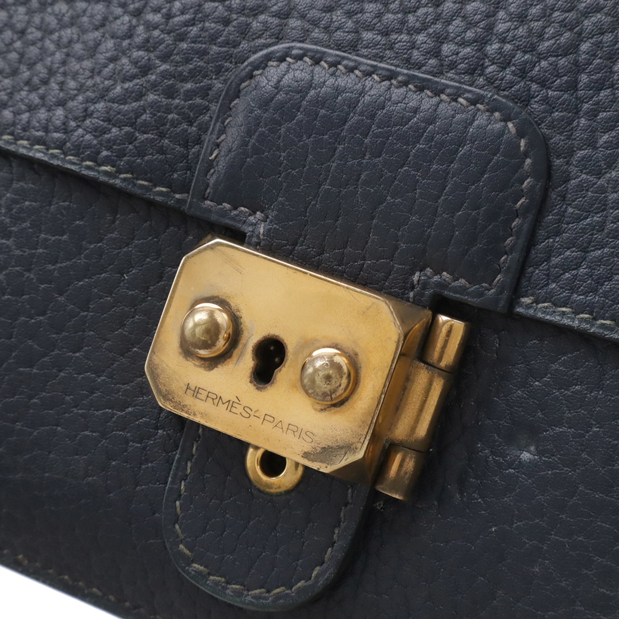 Hermes Navy Fjord Leather Clutch Bag Handbag Pochette (Pre-Owned)