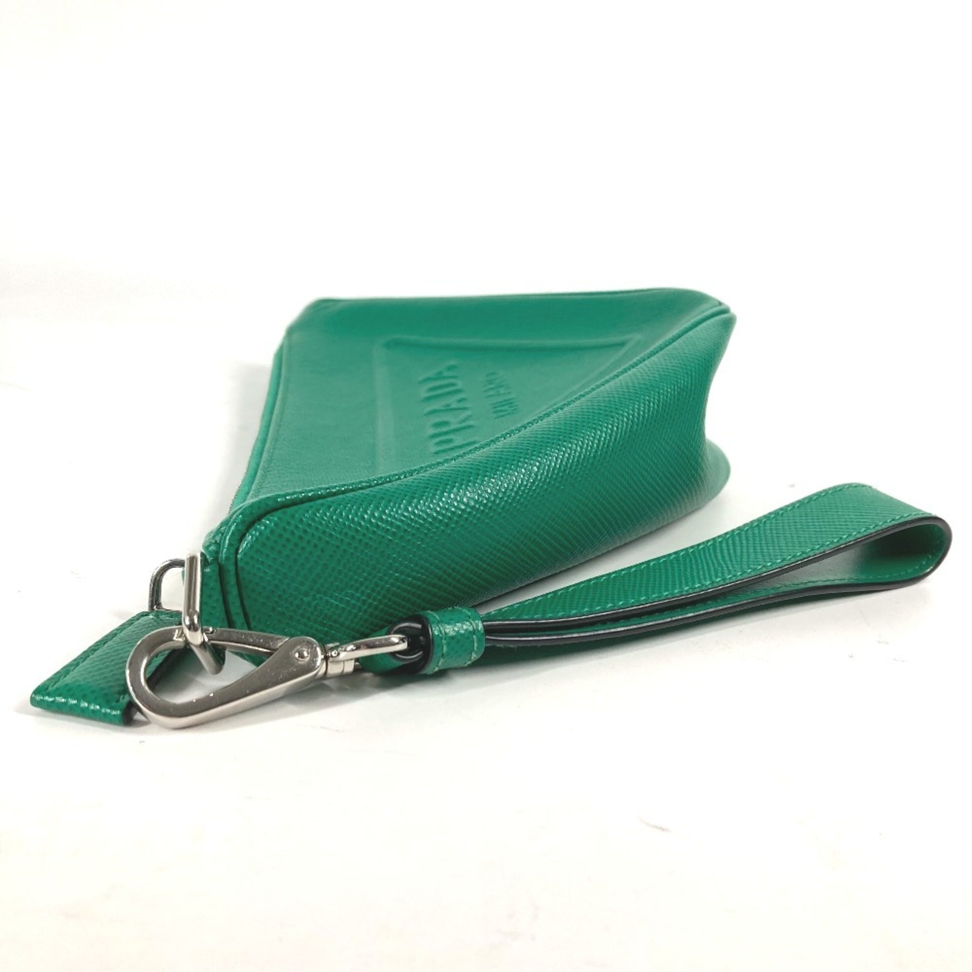 Prada Green Saffiano Triangle Clutch Bag Pouch (Pre-Owned)