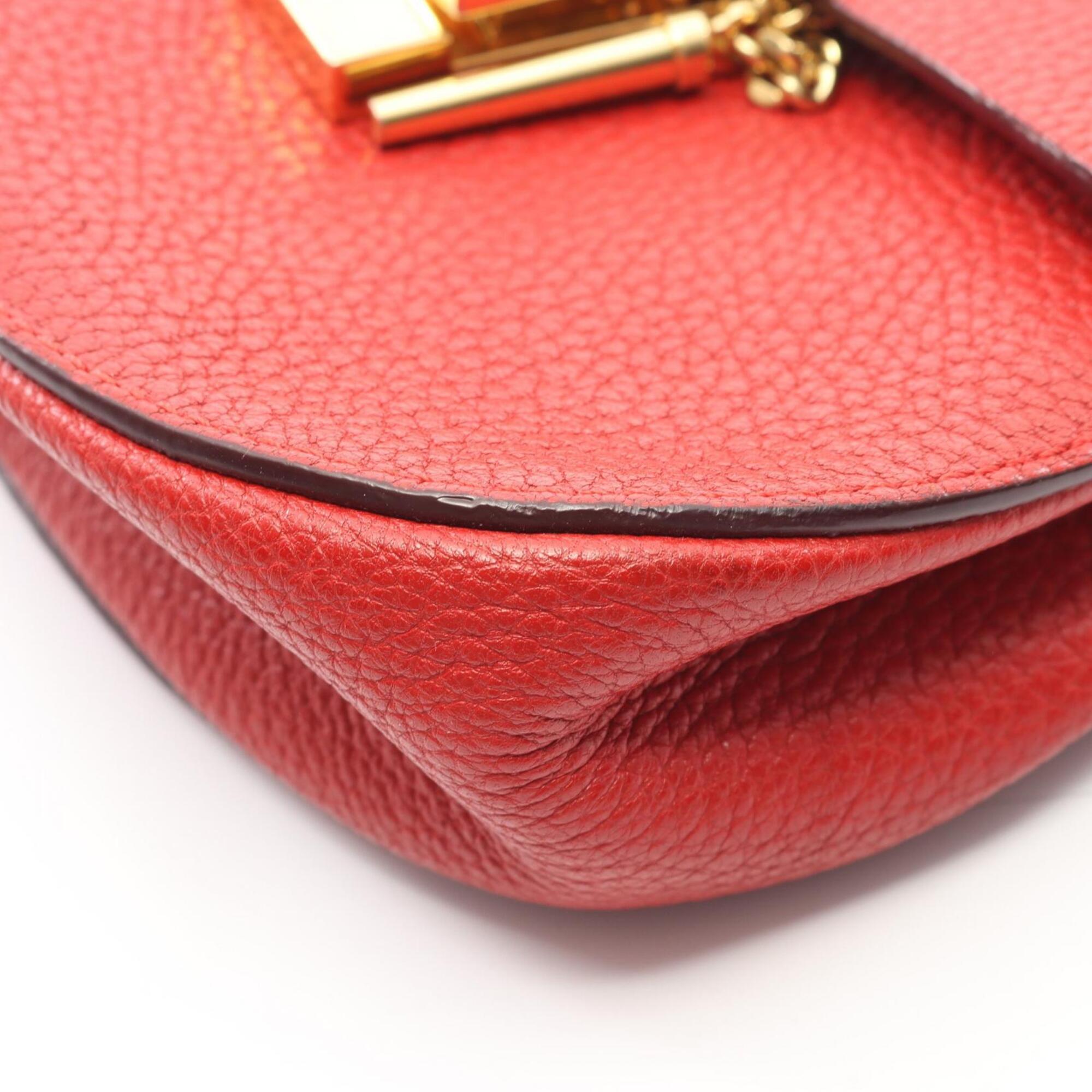 Chloé Drew Red Color Leather Handbag Shoulder Bag (Pre-Owned)