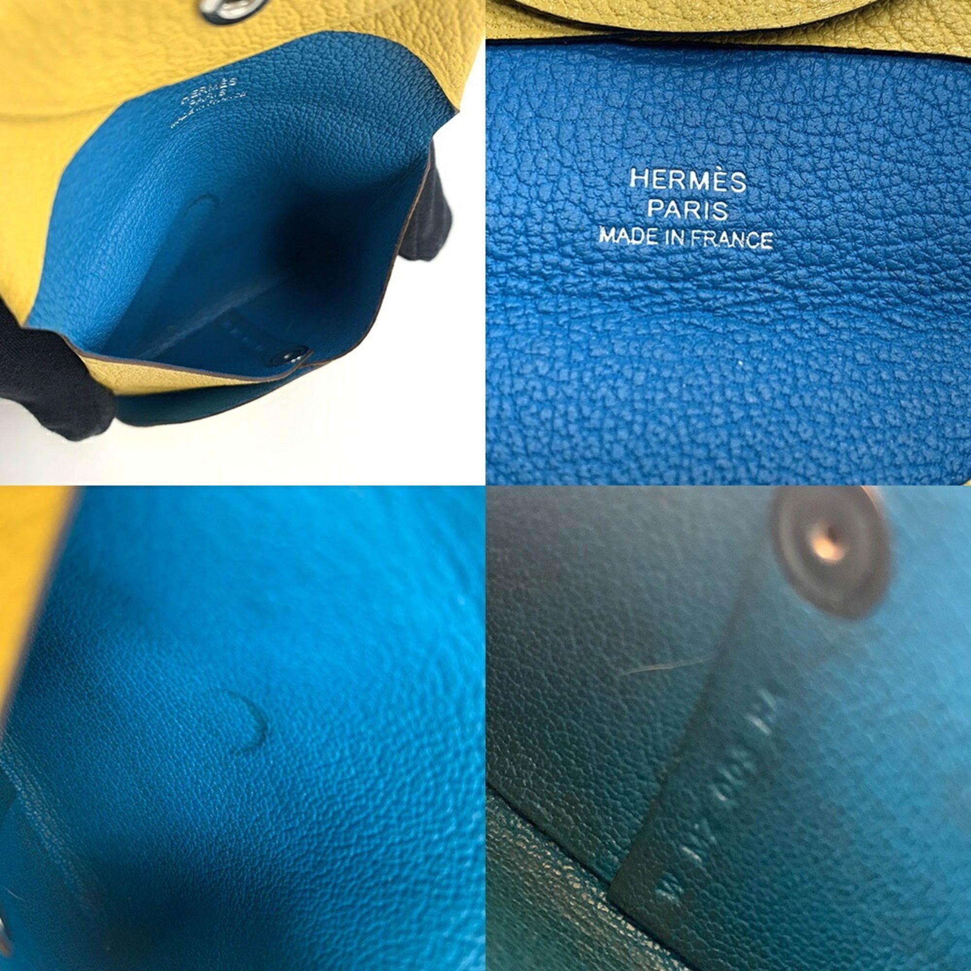 Hermes Bastia Bicolor Yellow Chevre Leather Coin Purse/Coin Case (Pre-Owned)