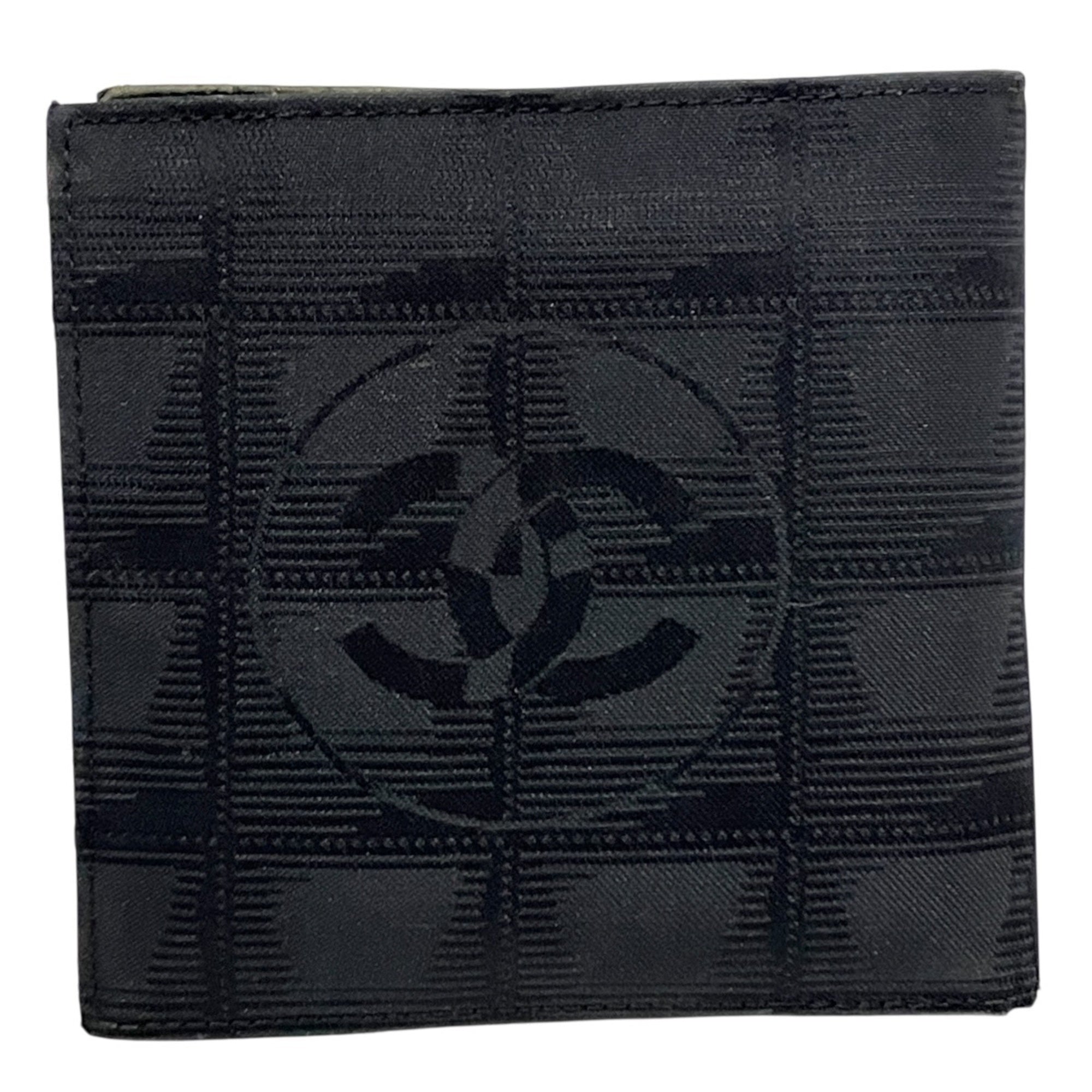 Chanel New Travel Line Black Leather Canvas Wallet (Bi-Fold) (Pre-Owned)