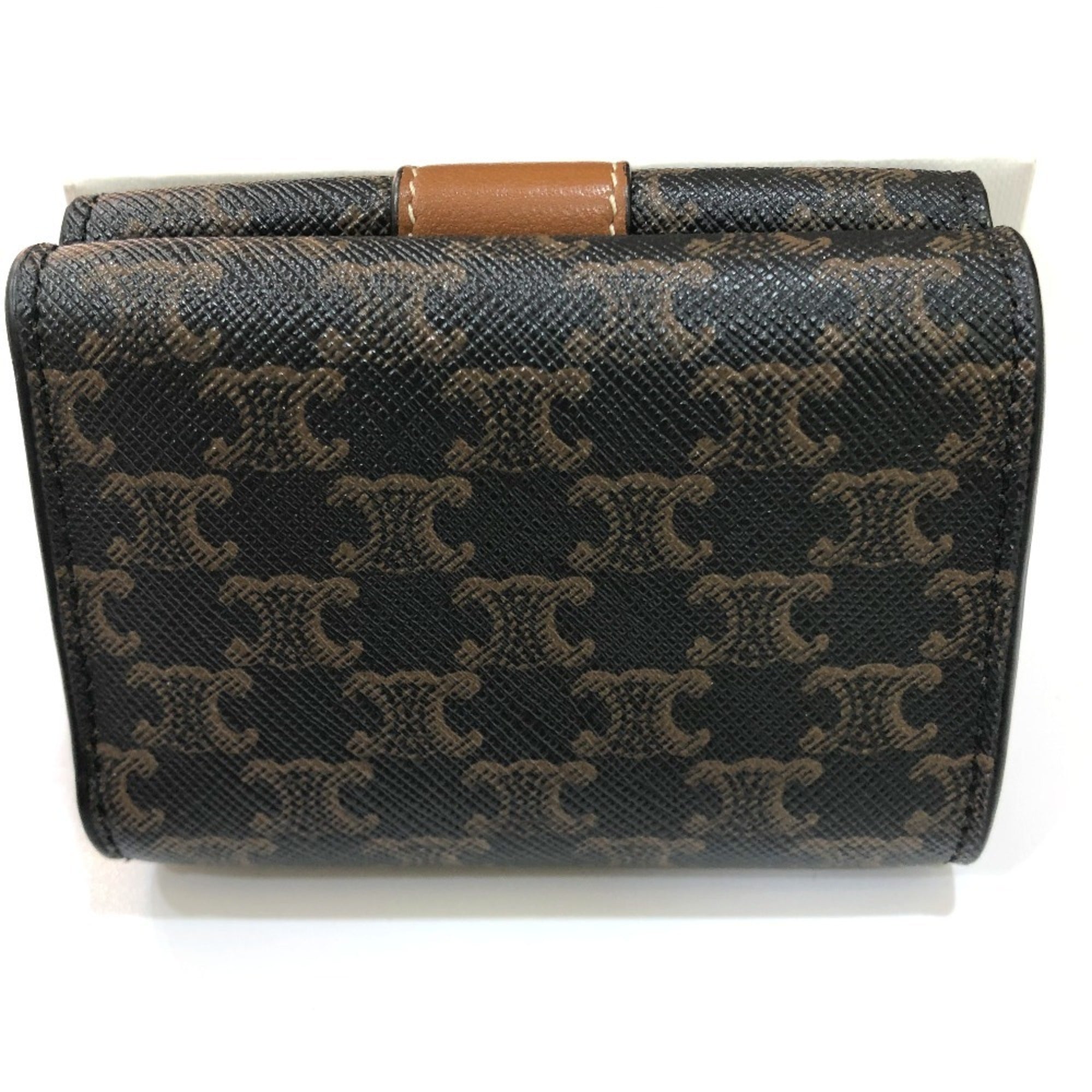Celine Brown Dark Brown Pvc Leather Wallet (Tri-Fold) (Pre-Owned)
