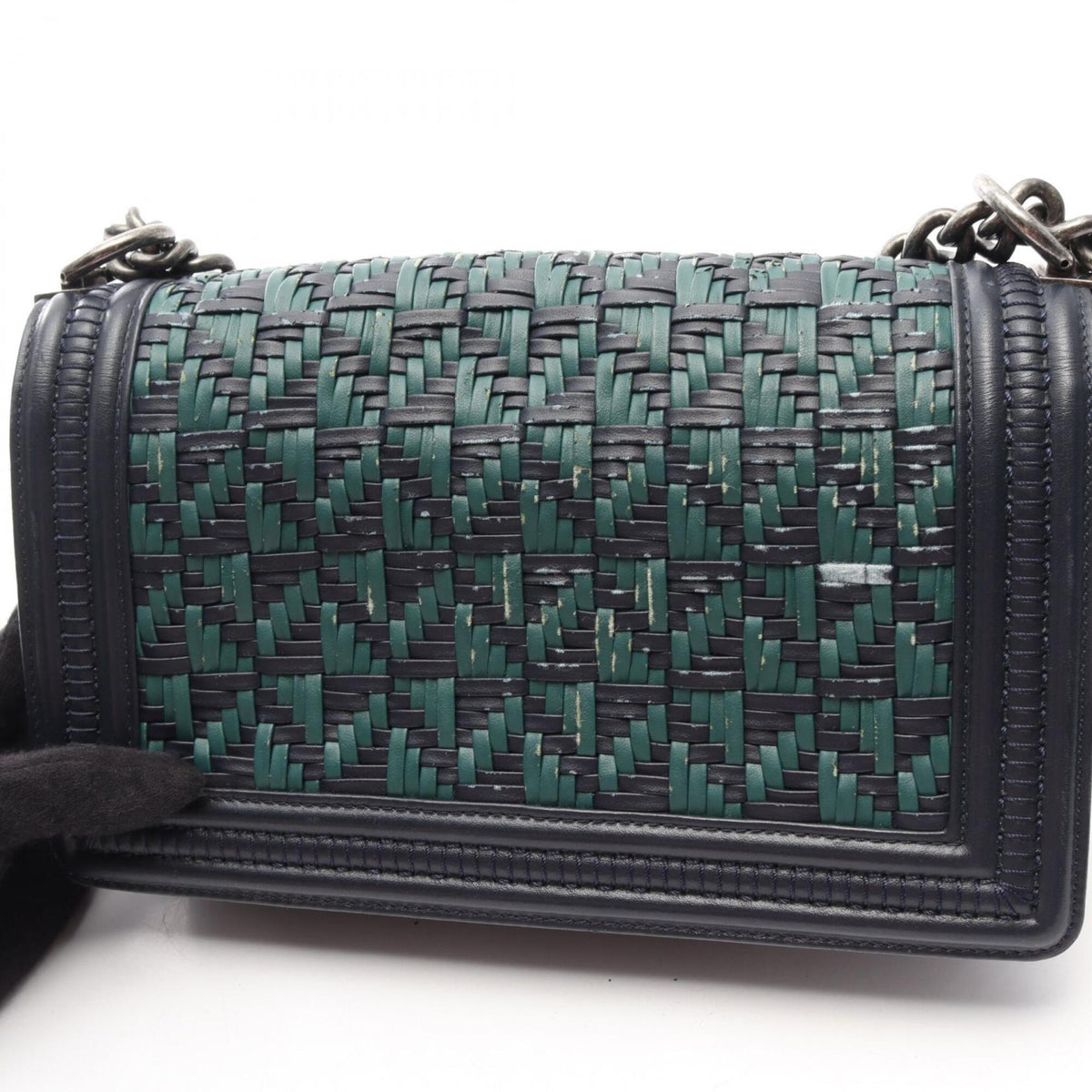 Chanel Green Navy Leather Handbag Shoulder Bag (Pre-Owned)