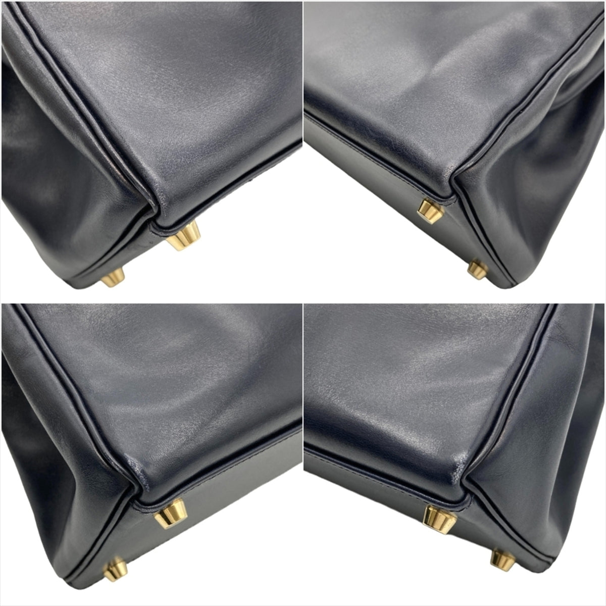 Hermes Navy Box Calf Leather Handbag (Pre-Owned)