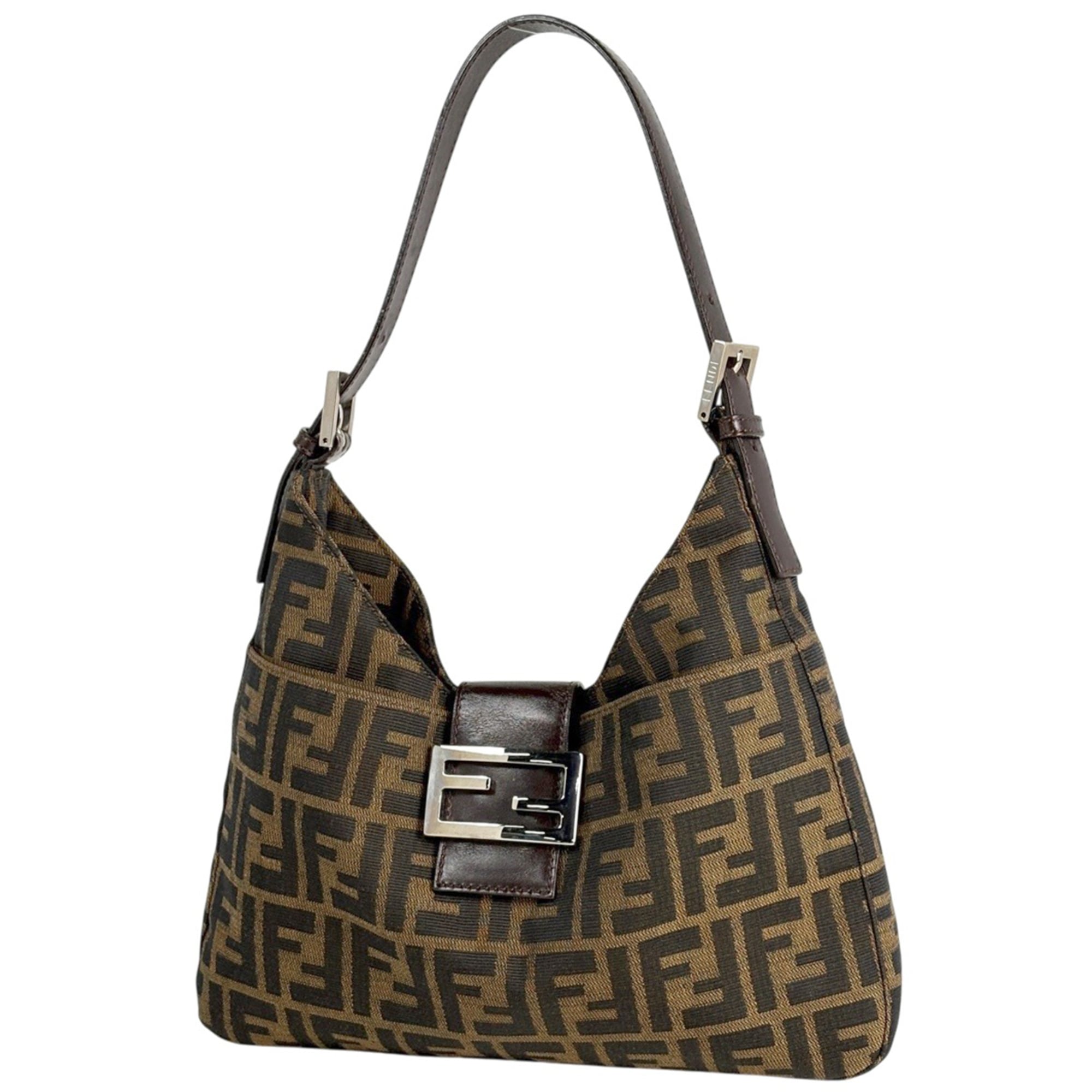 Fendi Zucca Brown Canvas Leather Shoulder Bag (Pre-Owned)