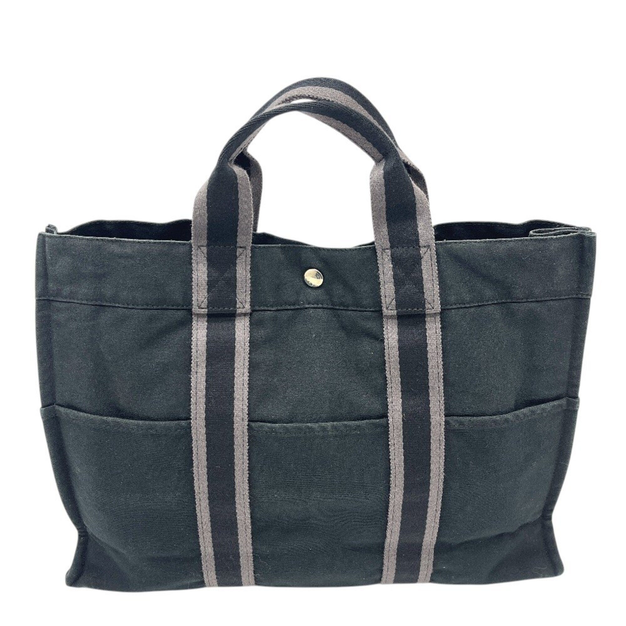 Hermes Black Canvas Handbag Tote Bag (Pre-Owned)