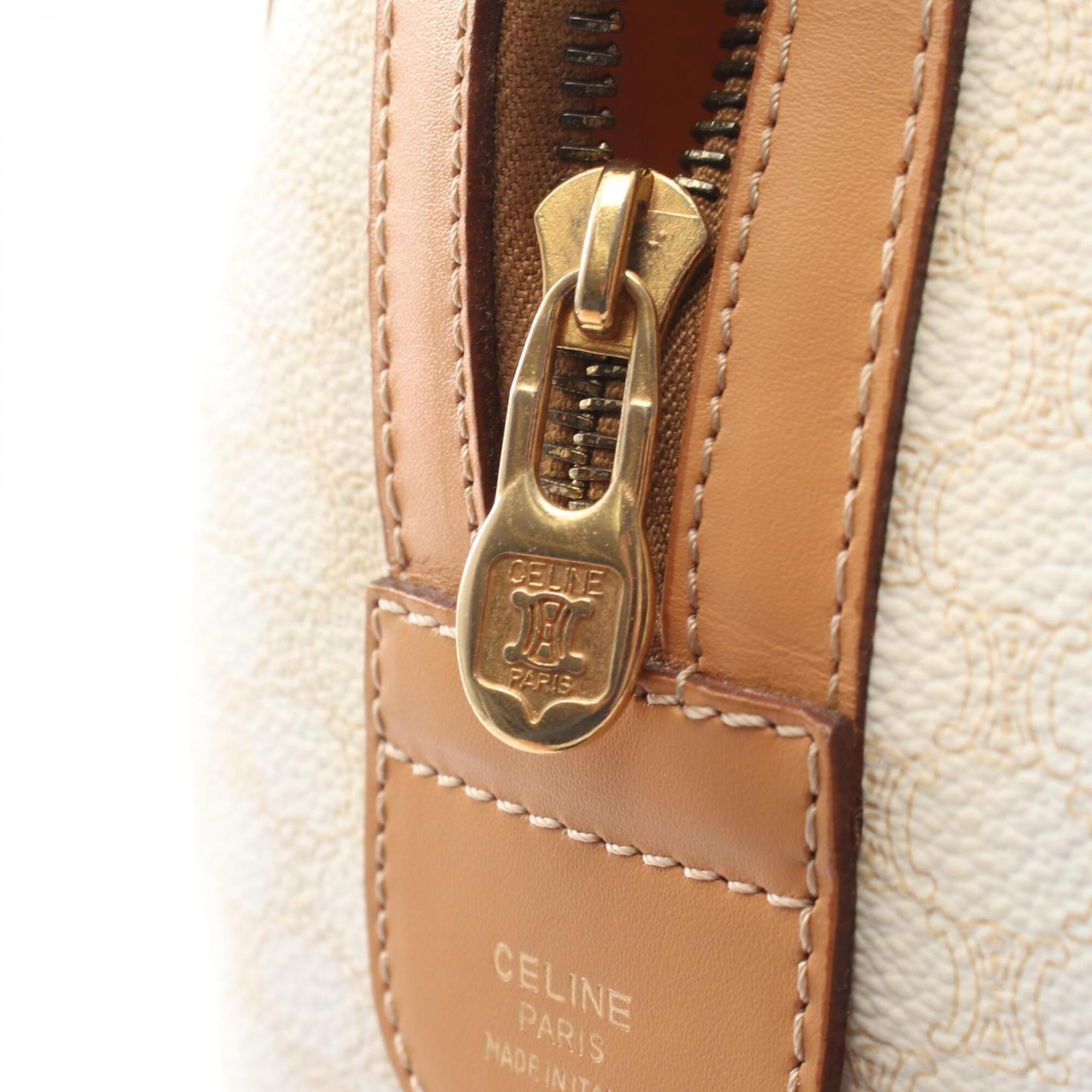 Celine Beige White Coated Canvas Leather Handbag (Pre-Owned)