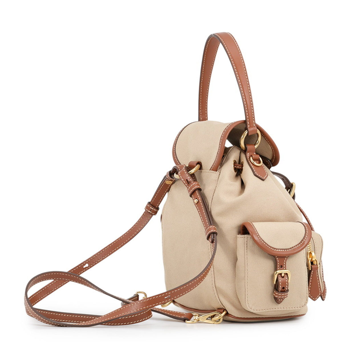 Miu Miu Beige Brown Leather Canvas Backpack Handbag (Pre-Owned)