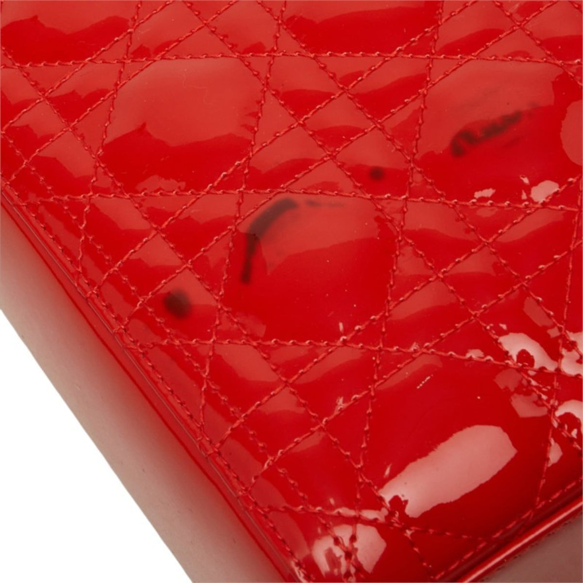 Christian Dior Lady Dior Red Color Patent Leather Handbag Shoulder Bag (Pre-Owned)