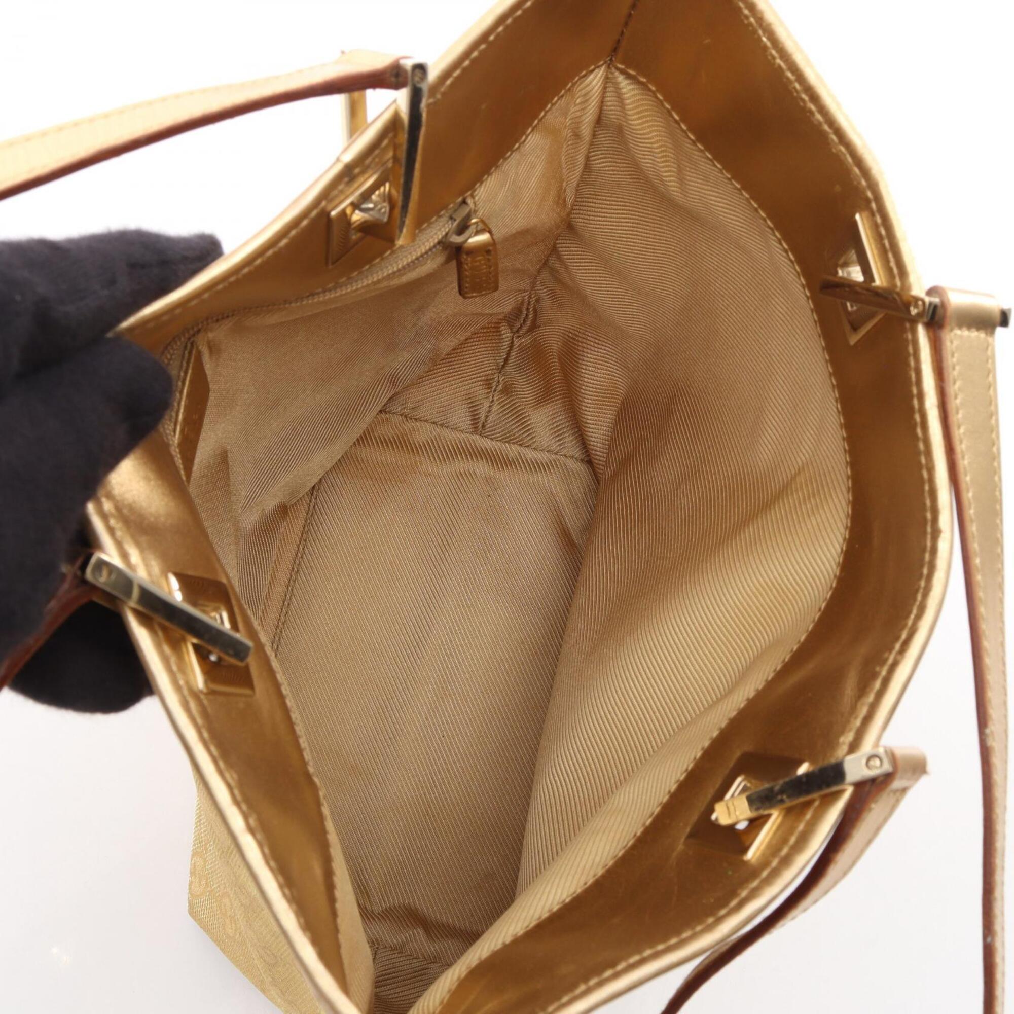 Gucci Gold Canvas Leather Handbag Tote Bag (Pre-Owned)