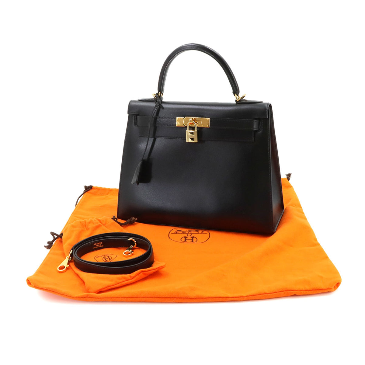 Hermes Black Box Calf Leather Handbag (Pre-Owned)
