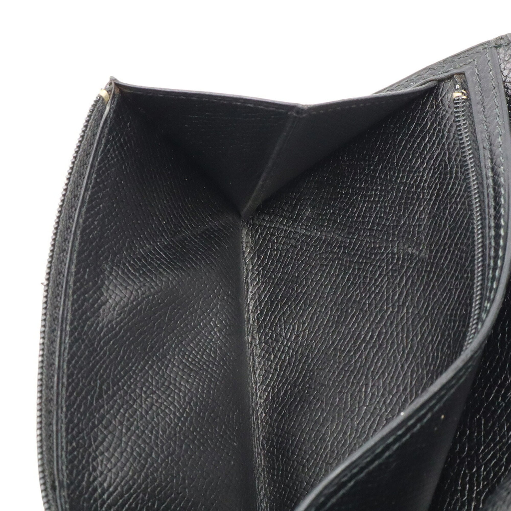 Hermes Black Courchevel Leather Long Wallet (Bi-Fold) (Pre-Owned)