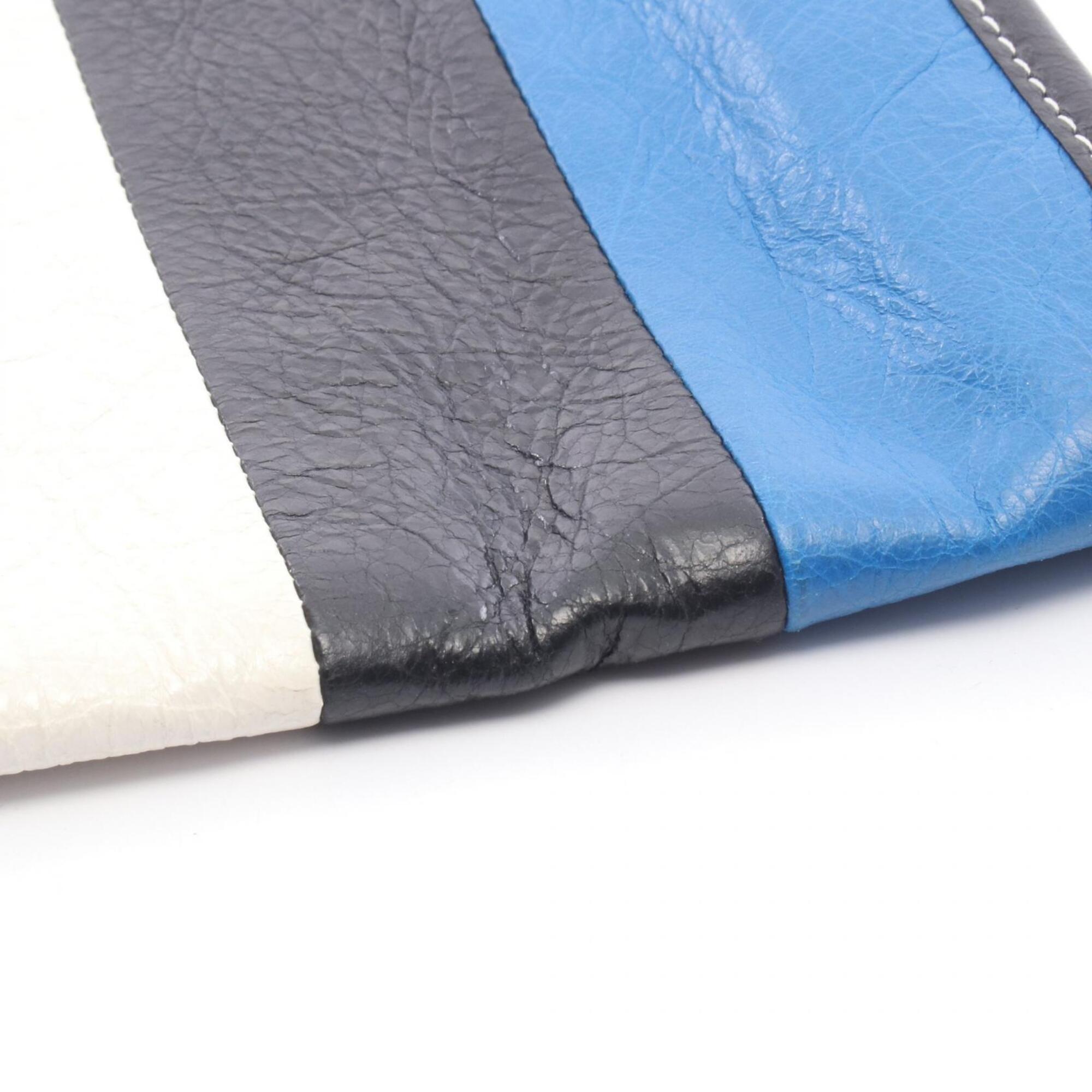 Balenciaga Black Blue White Leather Clutch Bag Handbag (Pre-Owned)