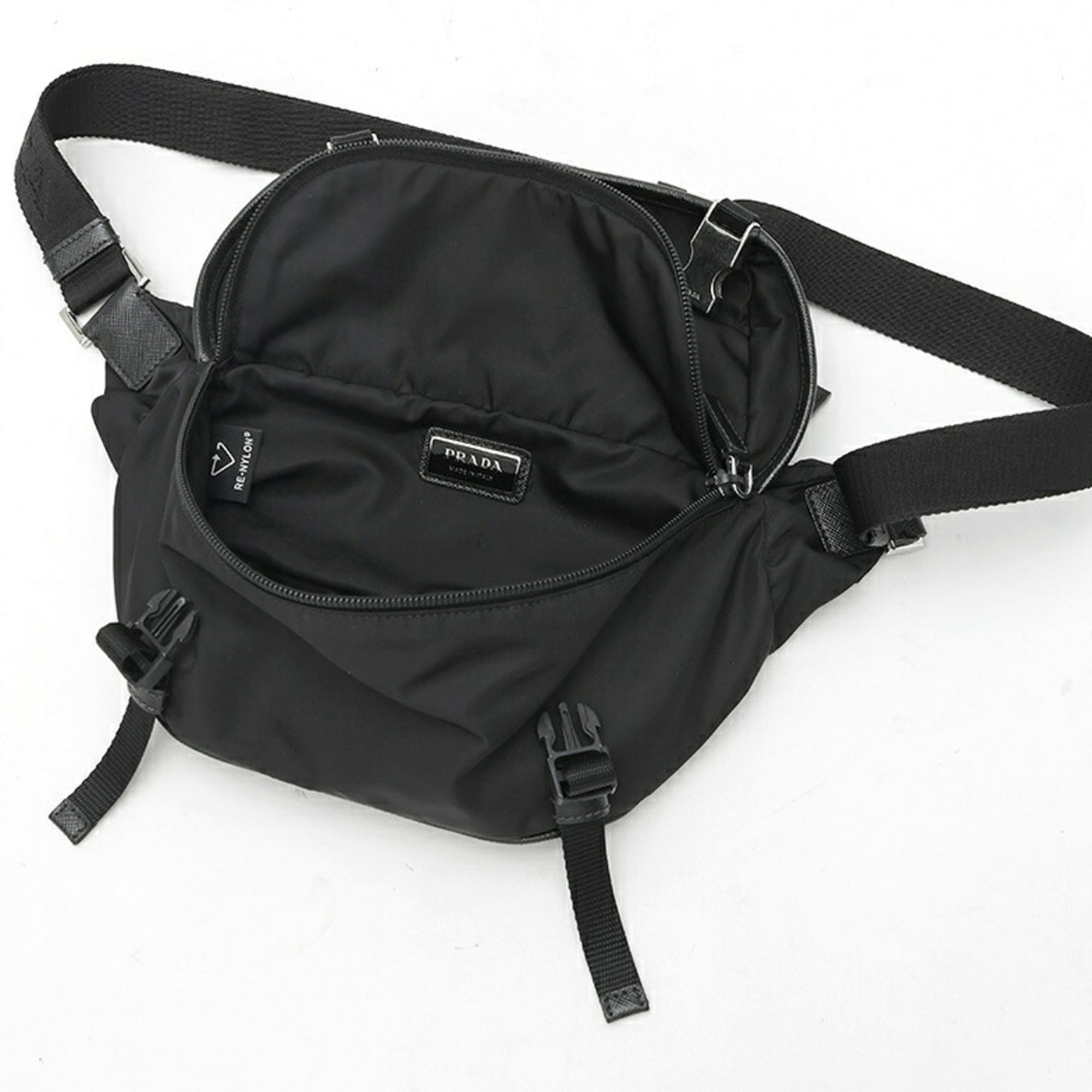 Prada Black Nylon Saffiano Triangle Leather Shoulder Bag (Pre-Owned)