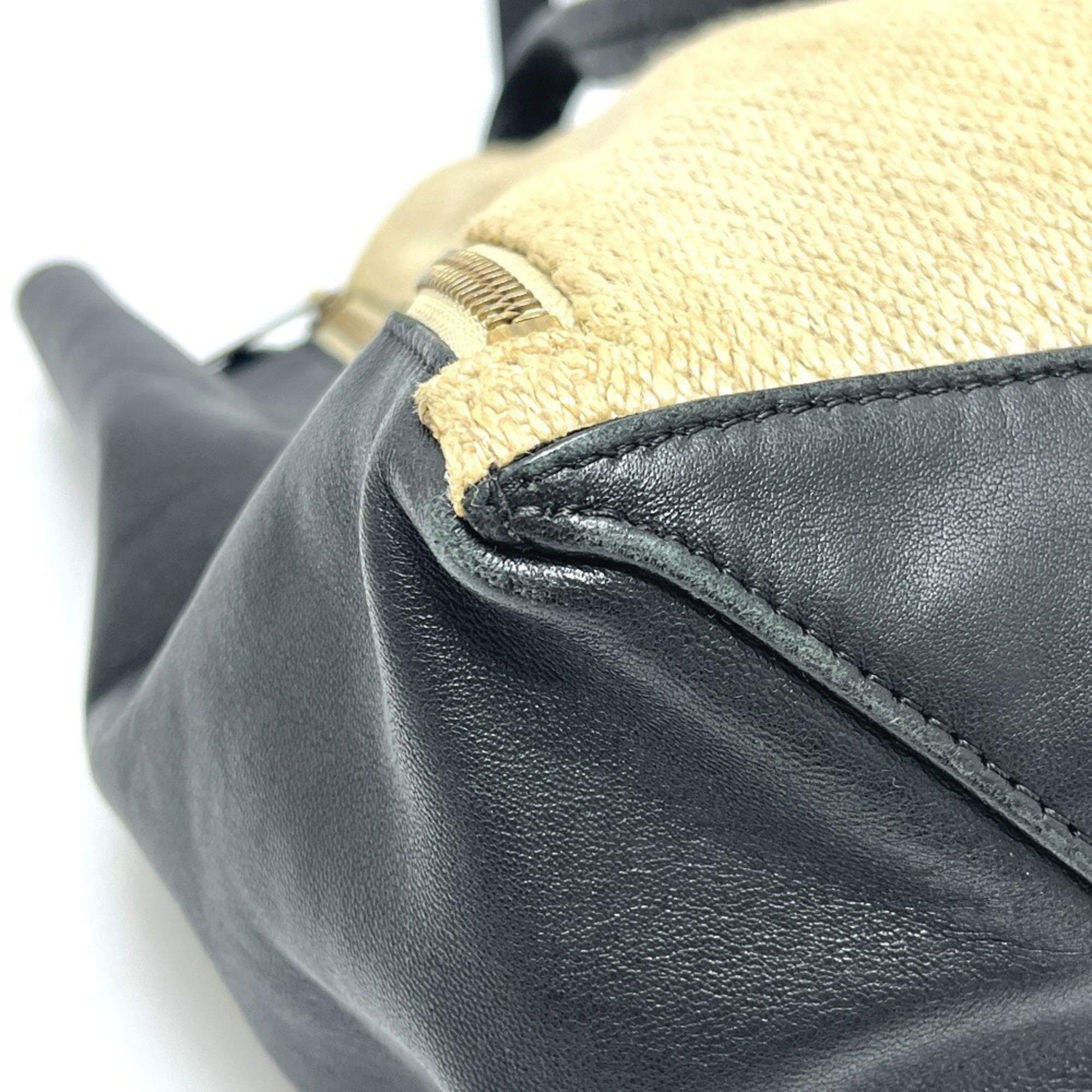 Celine Beige Black Hemp Leather Handbag Tote Bag (Pre-Owned)