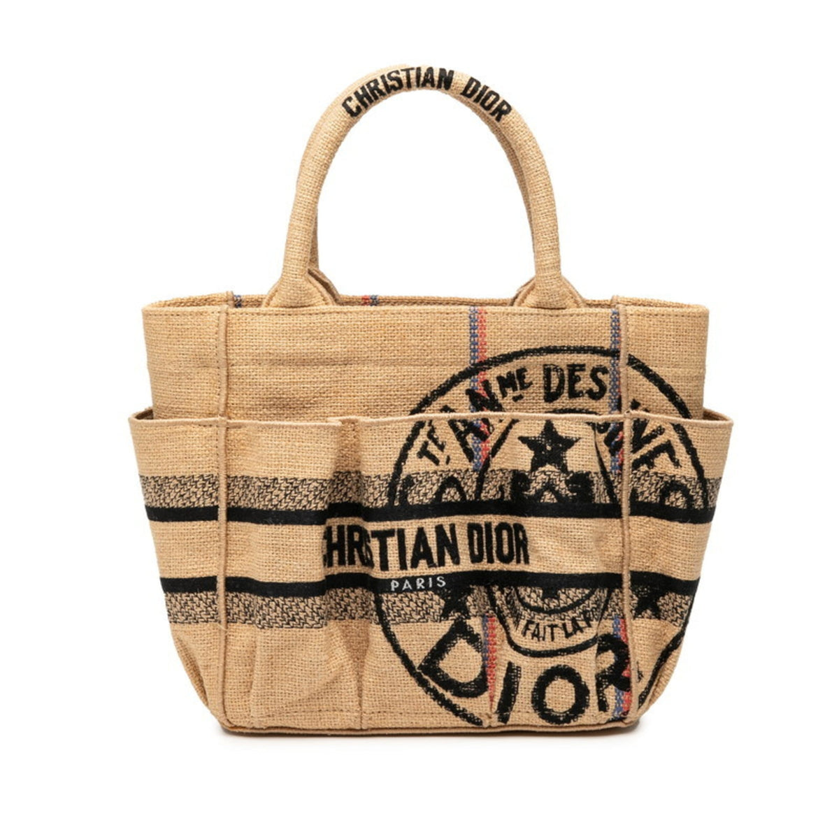 Christian Dior Beige Multi-Color Canvas Handbag Tote Bag (Pre-Owned)
