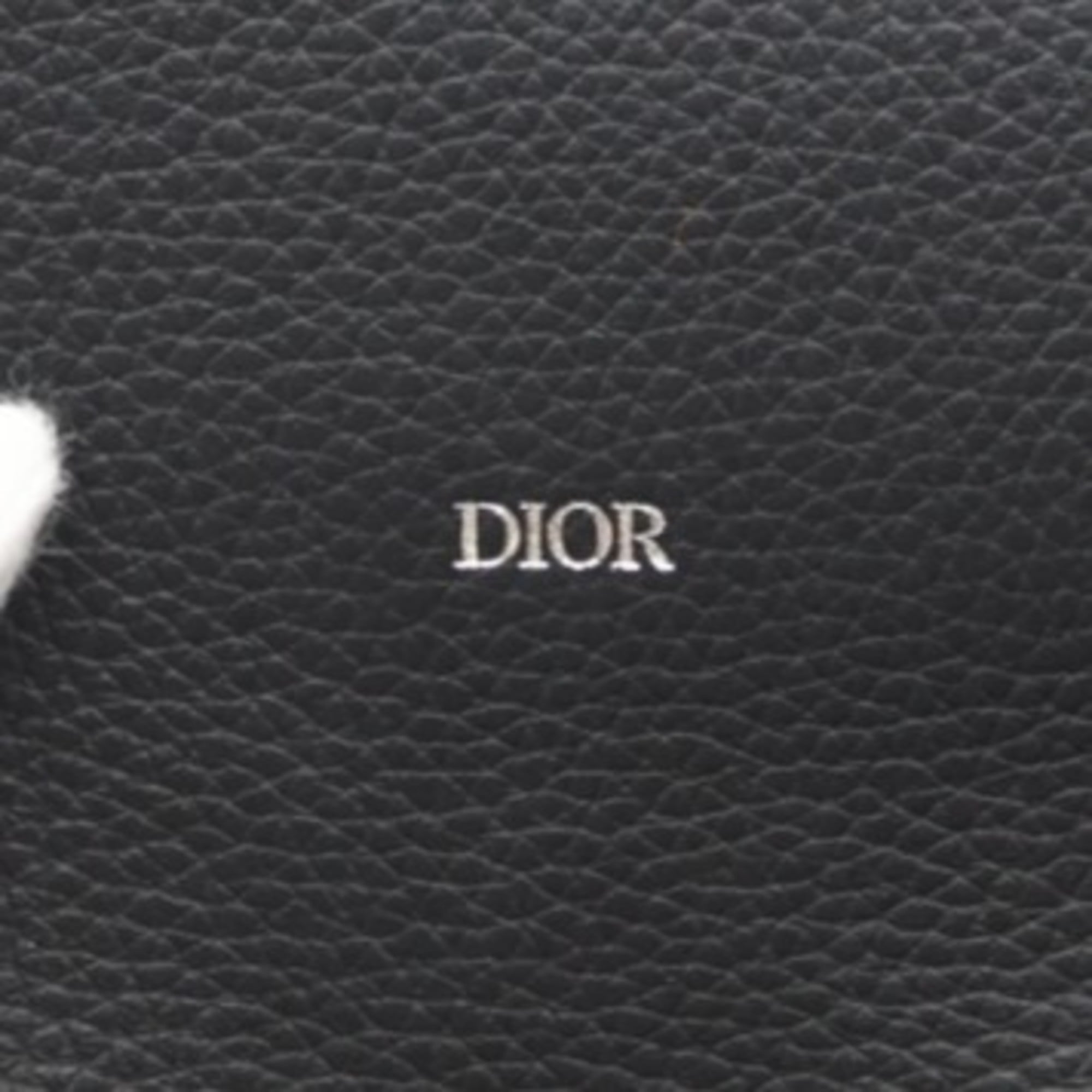 Christian Dior Black Gray Leather Canvas Long Wallet (Bi-Fold) (Pre-Owned)