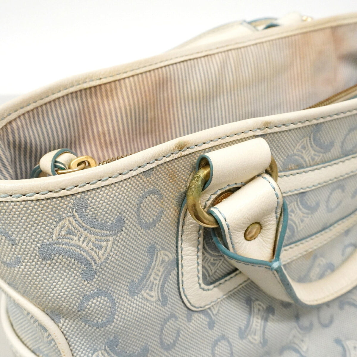 Celine Ivory Light Blue Canvas Handbag (Pre-Owned)