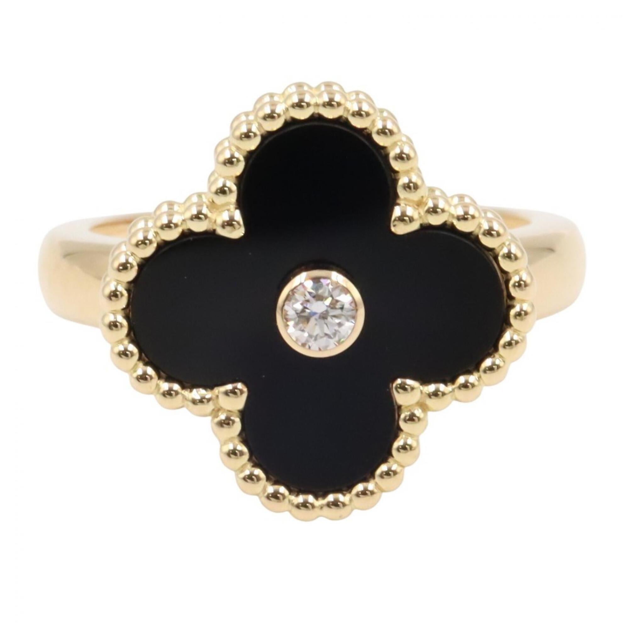Van Cleef & Arpels Gold Black Clear Yellow Gold (18K) Band Ring (Pre-Owned)