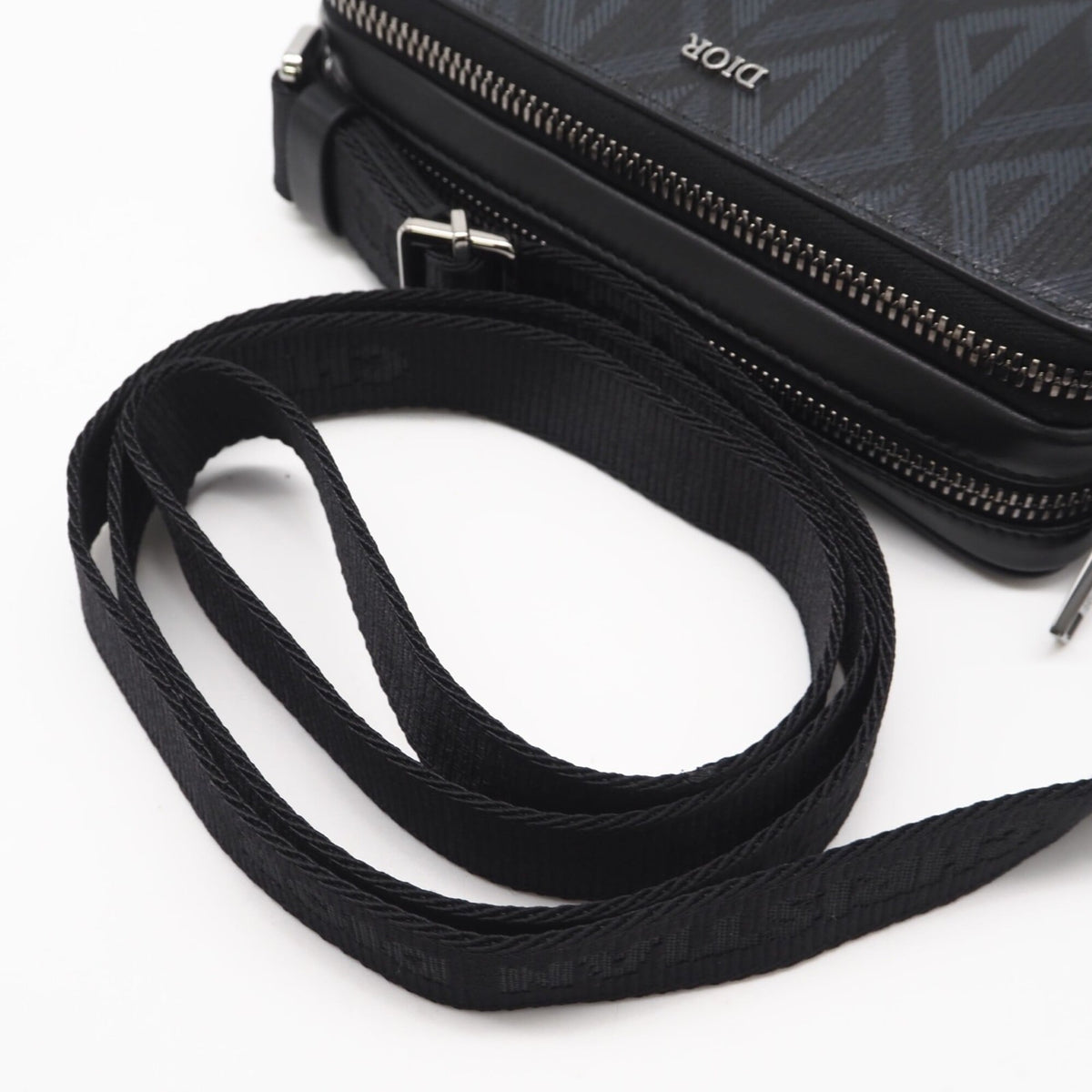Christian Dior Black Gray Coated Canvas Leather Shoulder Bag (Pre-Owned)