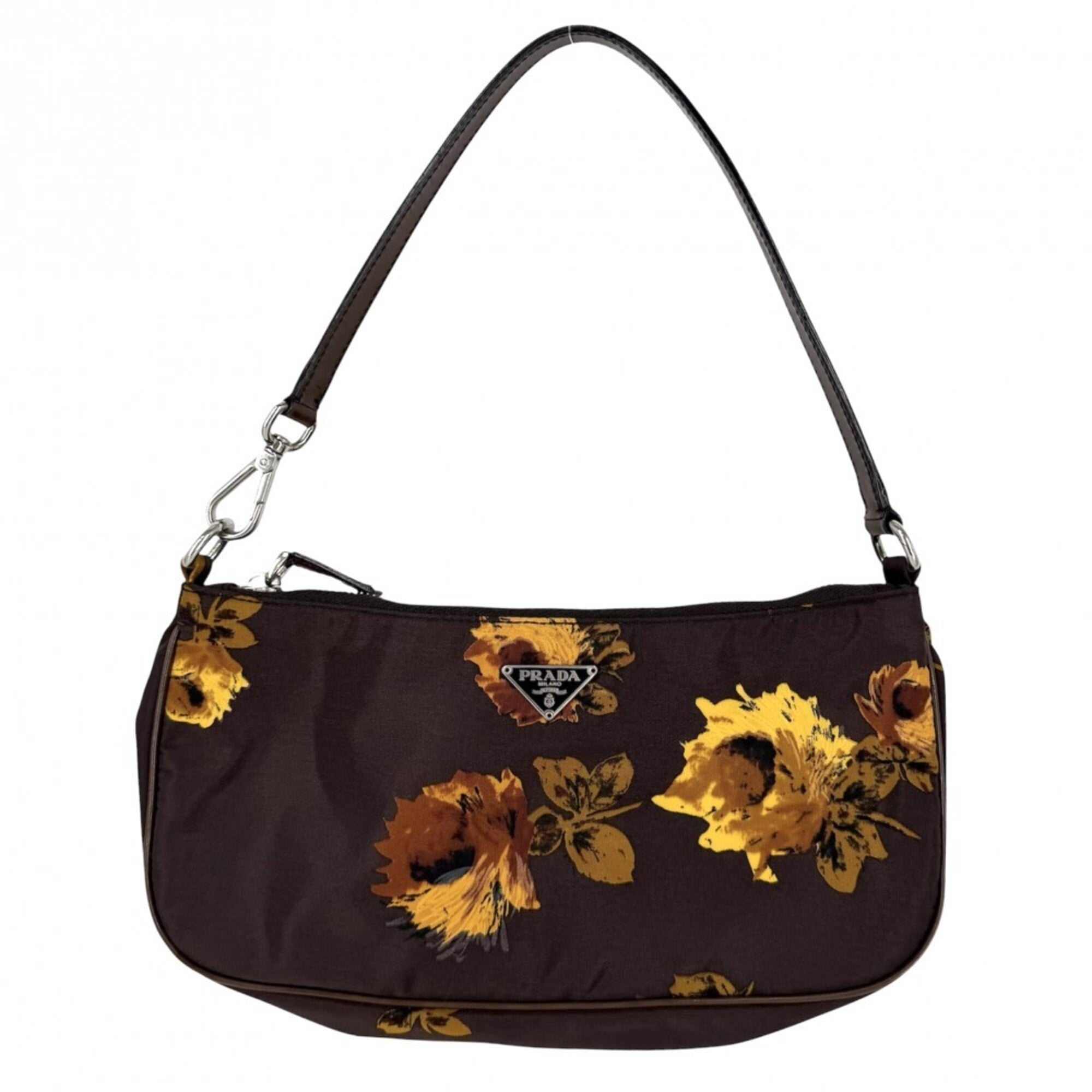 Prada Brown Yellow Nylon Leather Handbag (Pre-Owned)
