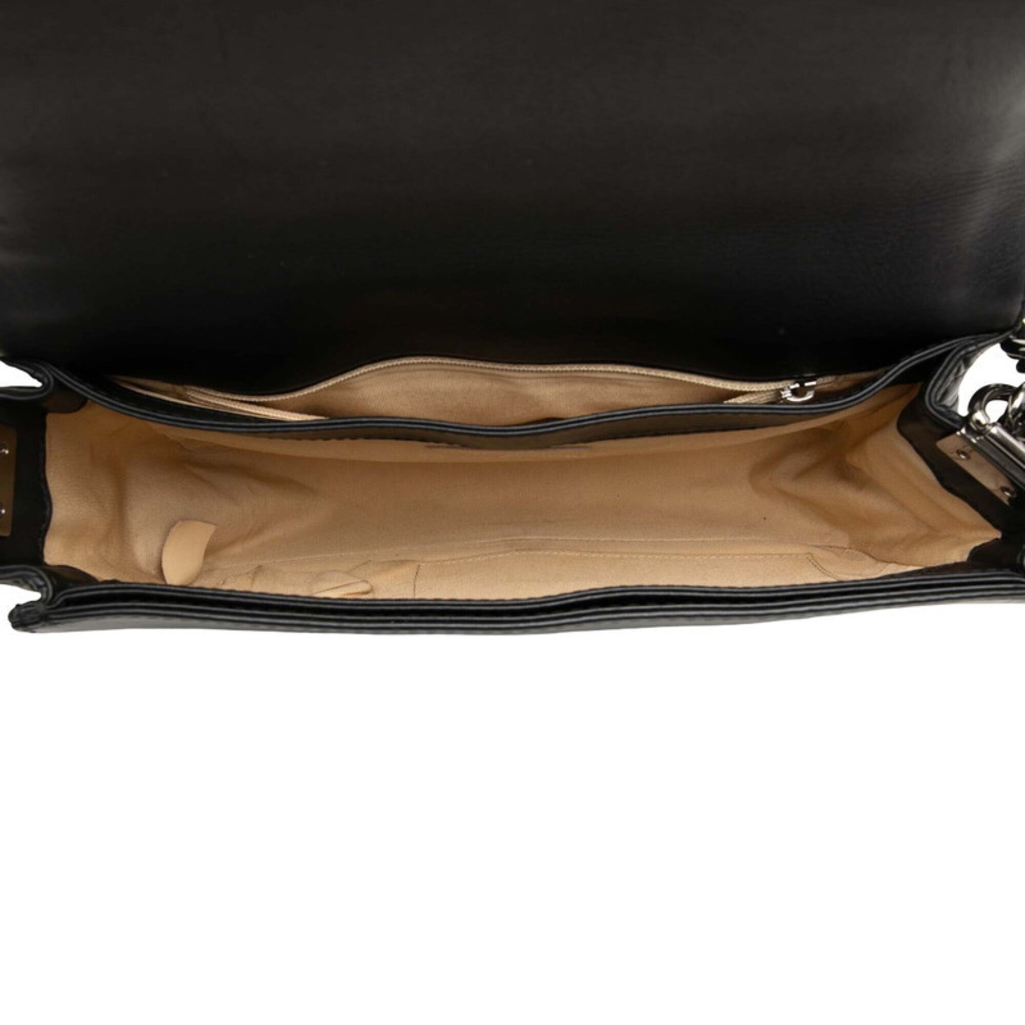 Chanel Beige Black Leather Shoulder Bag (Pre-Owned)