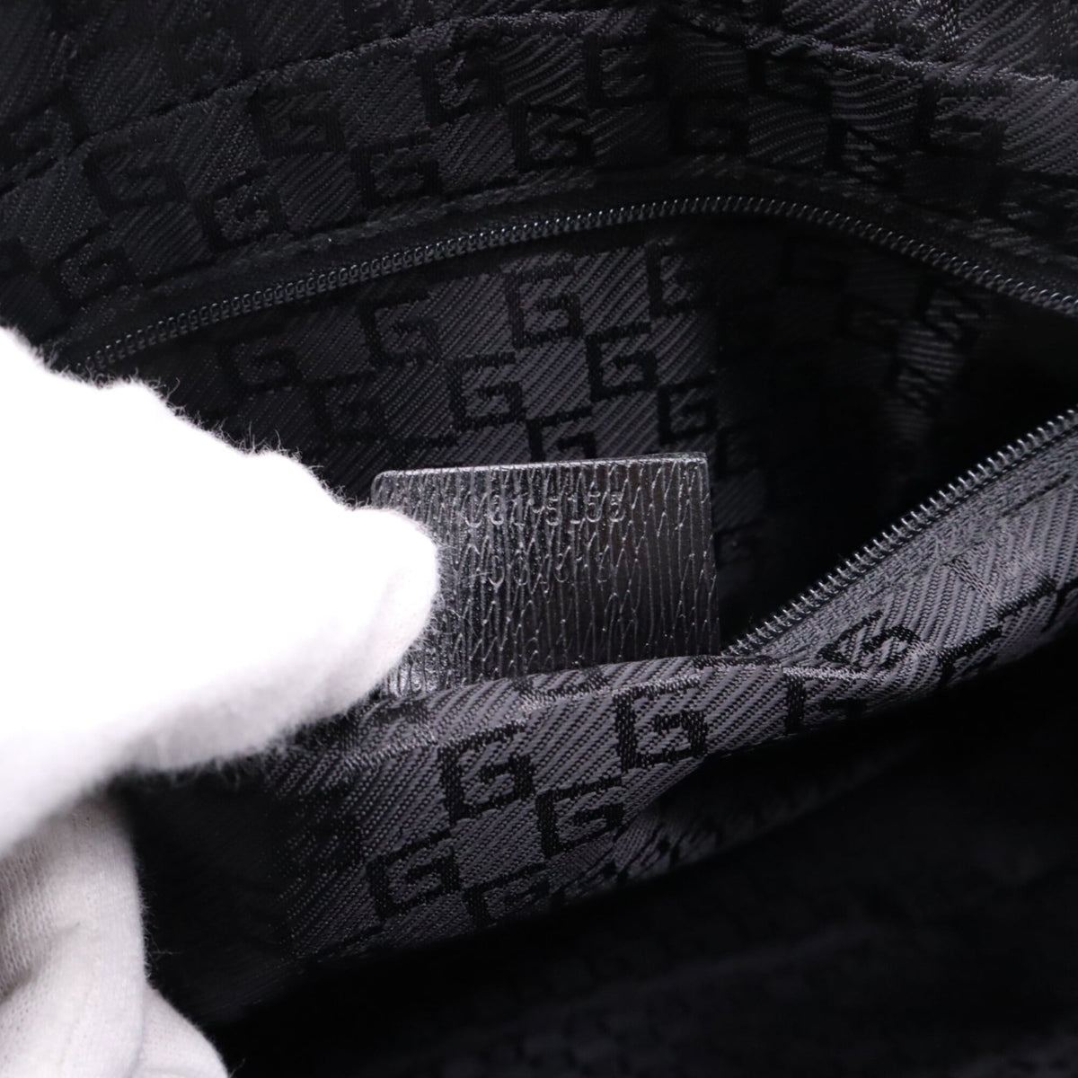 Gucci Black Navy Canvas Leather Handbag (Pre-Owned)