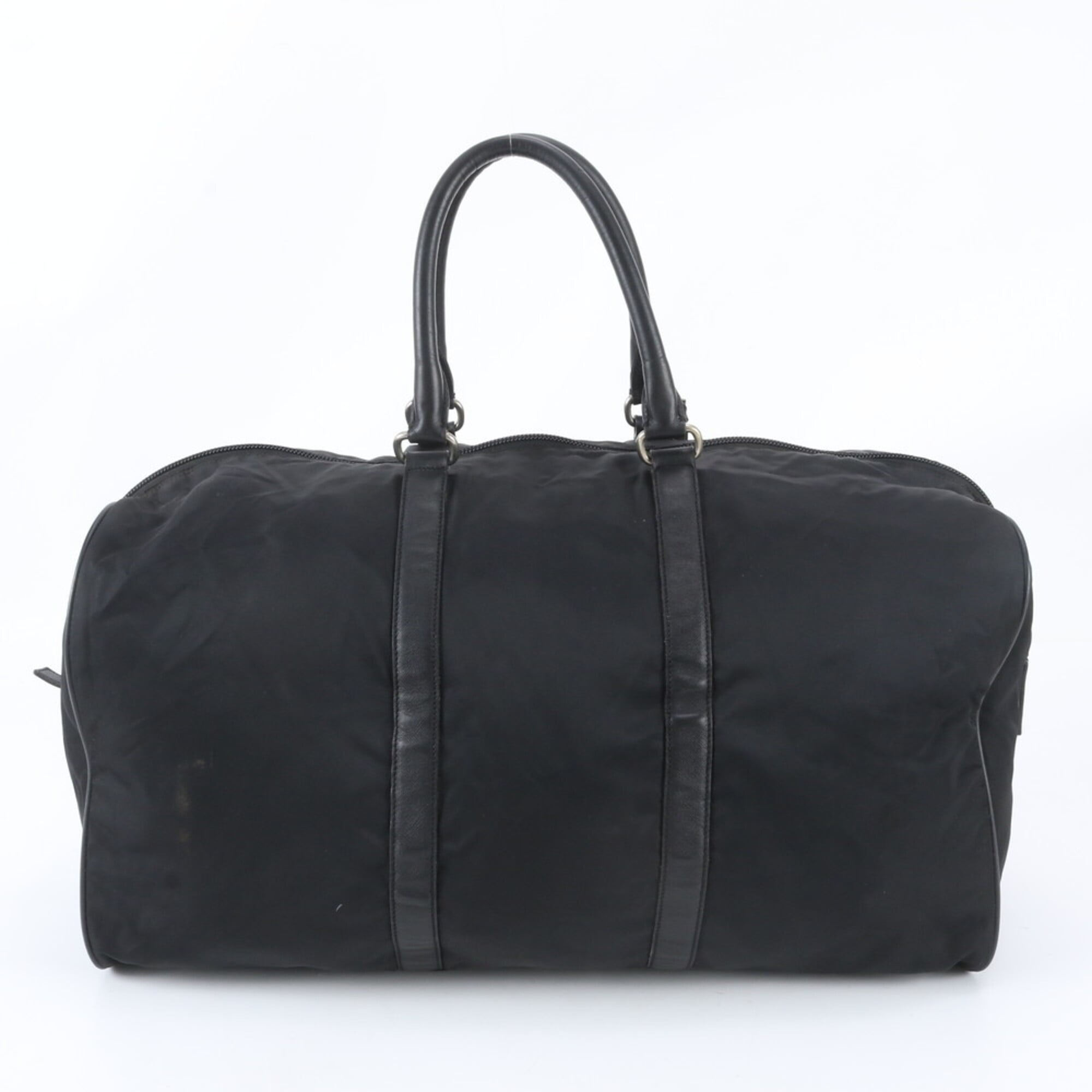 Prada Black Nylon Leather Boston Bag Tote Bag (Pre-Owned)