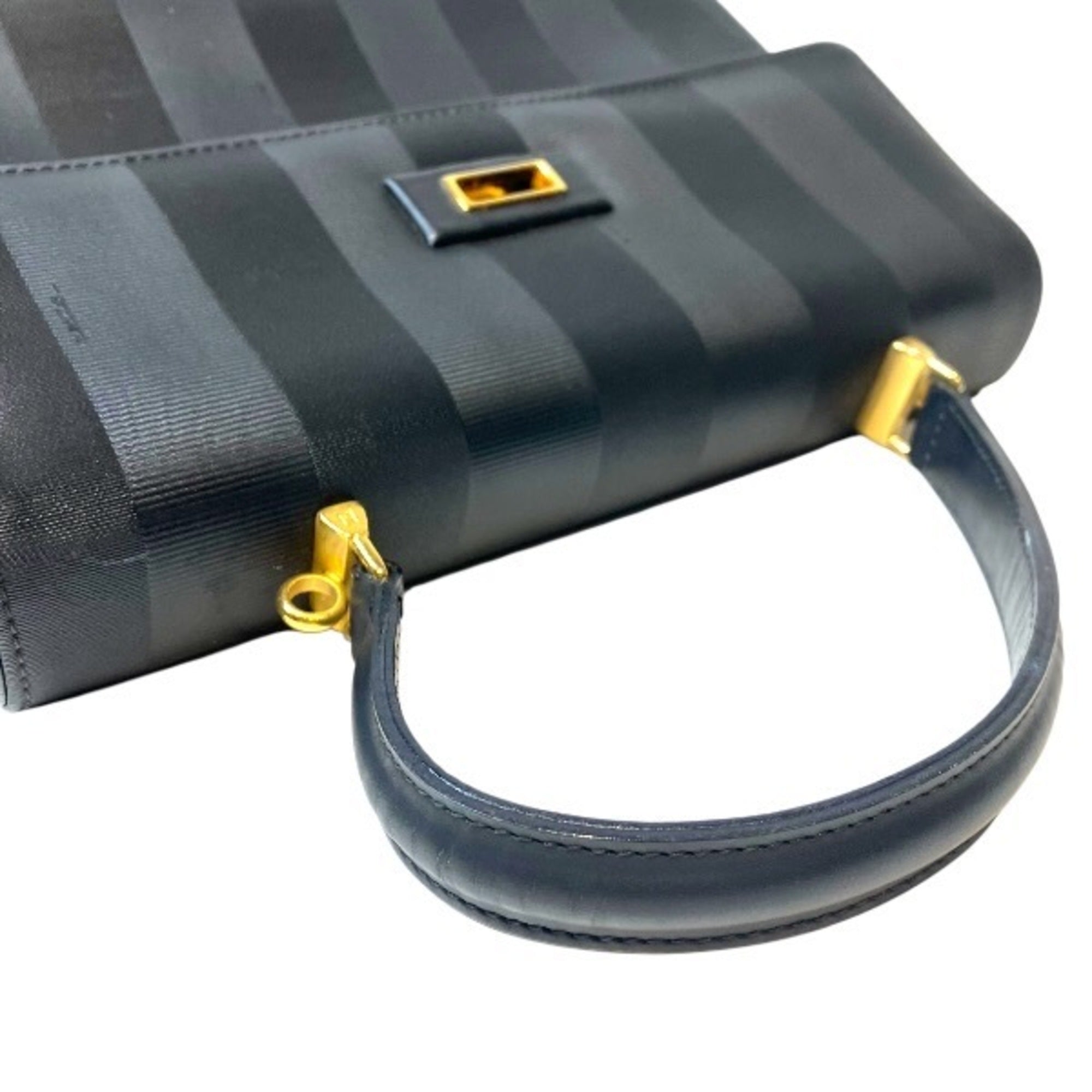 Fendi Pequin Black Pvc Leather Handbag Shoulder Bag (Pre-Owned)