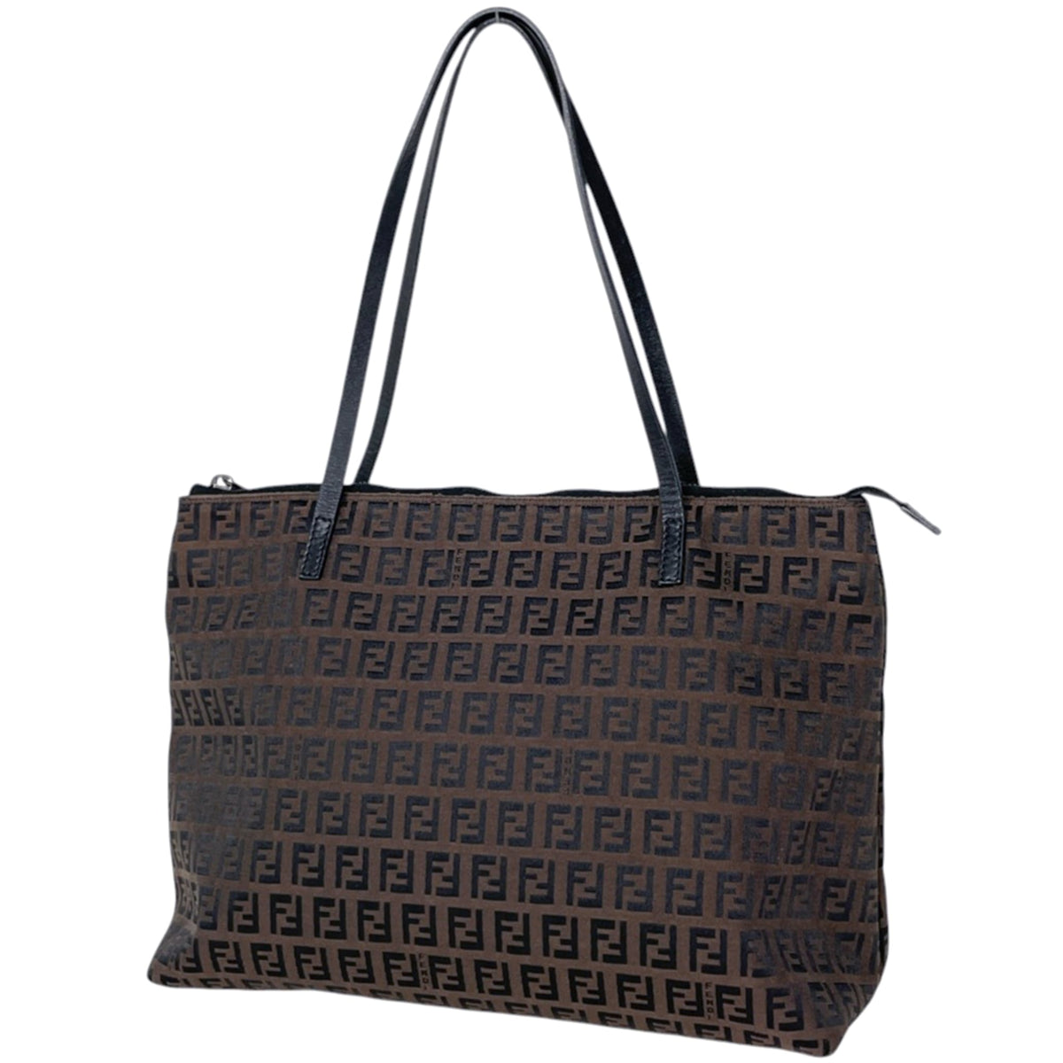Fendi Zucchino Brown Canvas Leather Tote Bag (Pre-Owned)