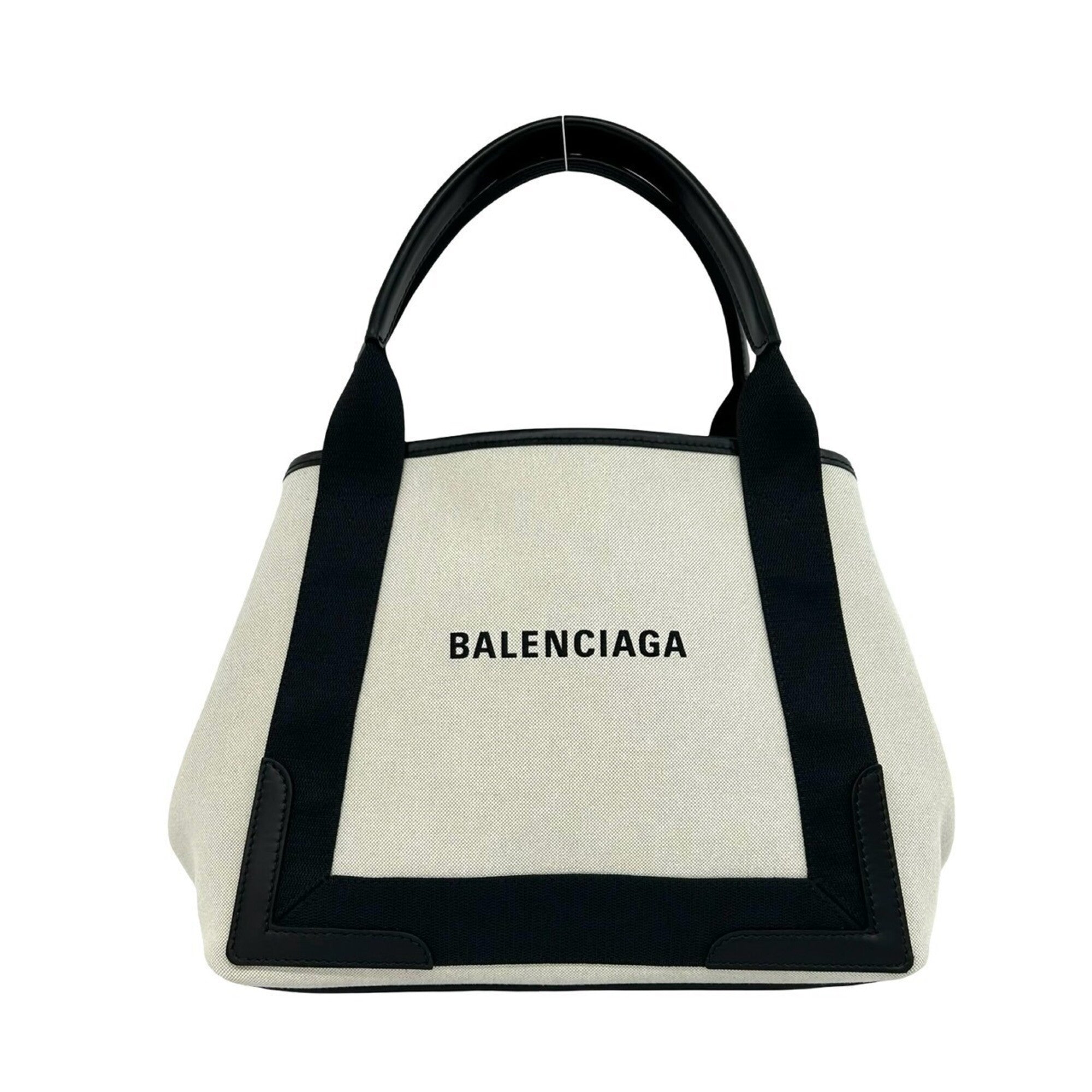 Balenciaga Navy White Canvas Leather Handbag Pouch Tote Bag (Pre-Owned)